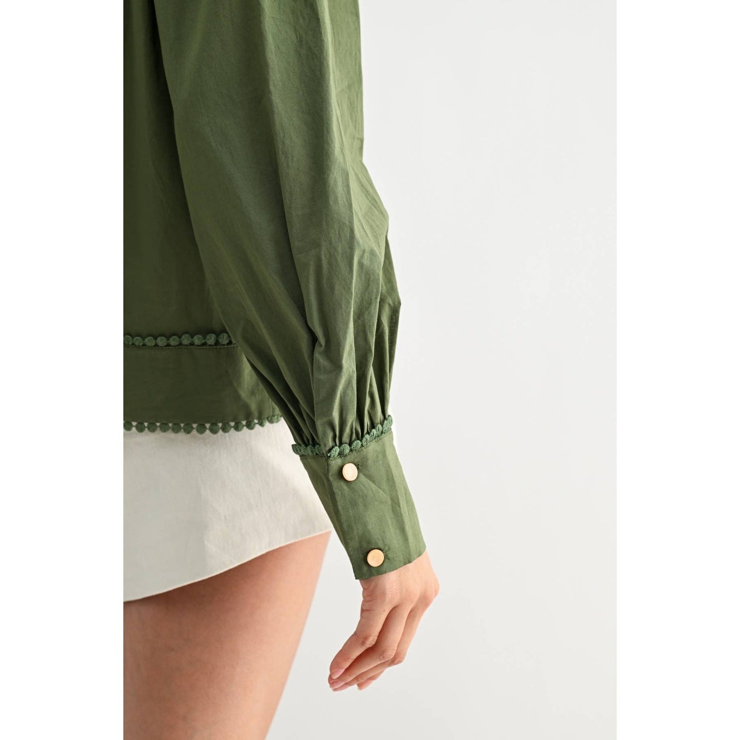 Anniston Embroidered Olive Puff Sleeve Blouse