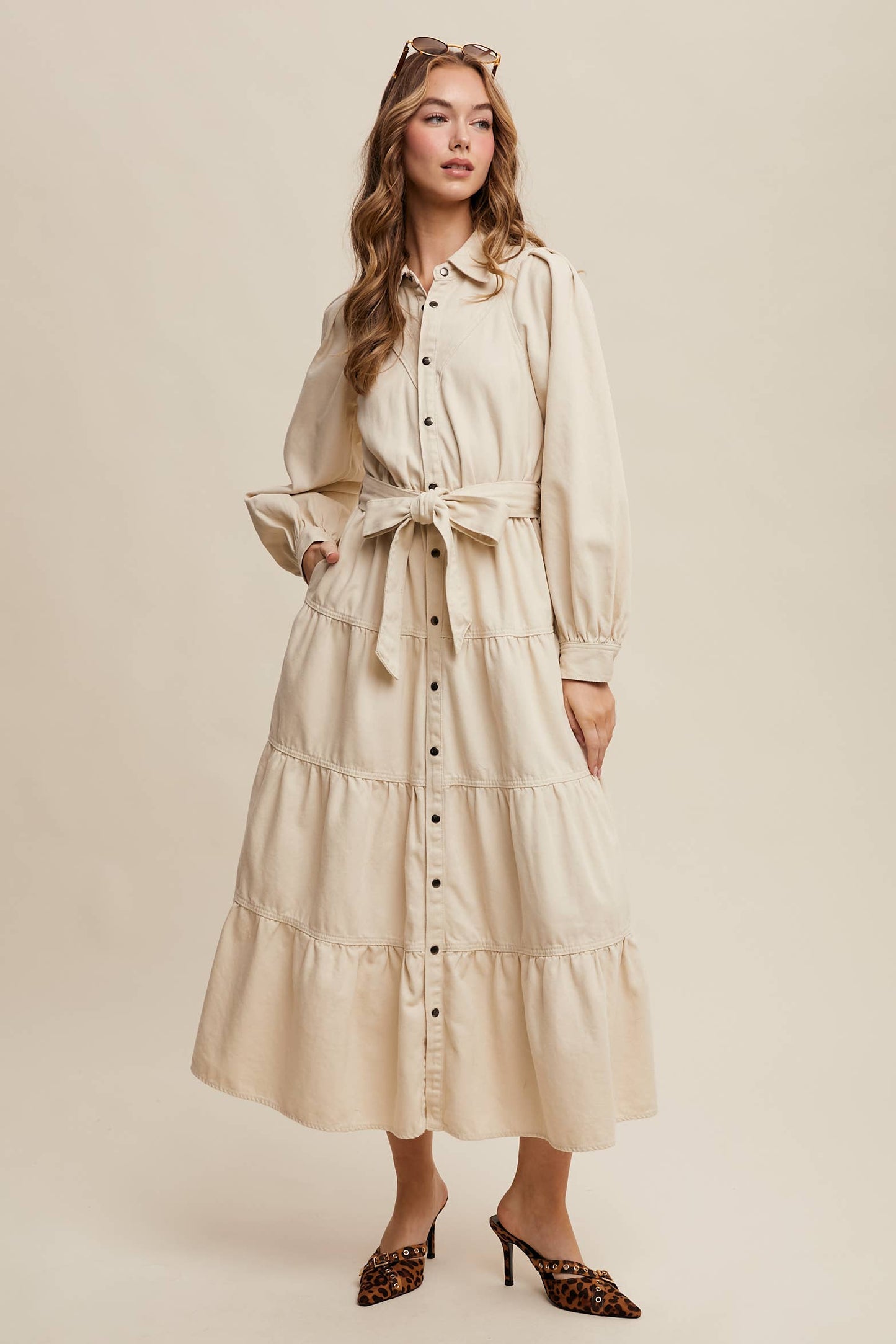Aspen Utility Tiered Denim Midi Dress