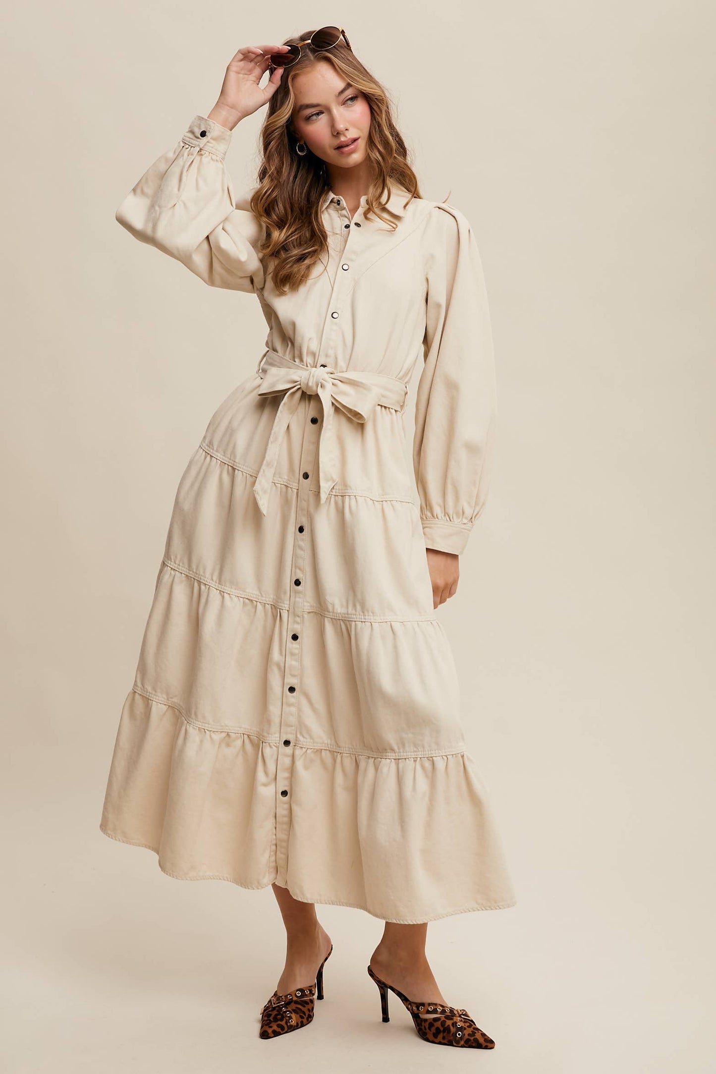 Aspen Utility Tiered Denim Midi Dress