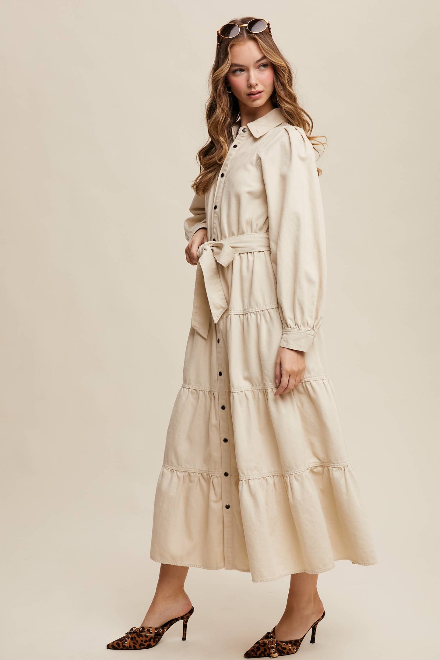 Aspen Utility Tiered Denim Midi Dress