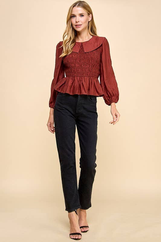 Rowan Ruffle Hem Smocked Detail Blouse