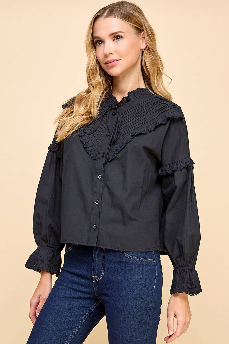 Brielle Eyelet Lace Detailed Button Up Blouse