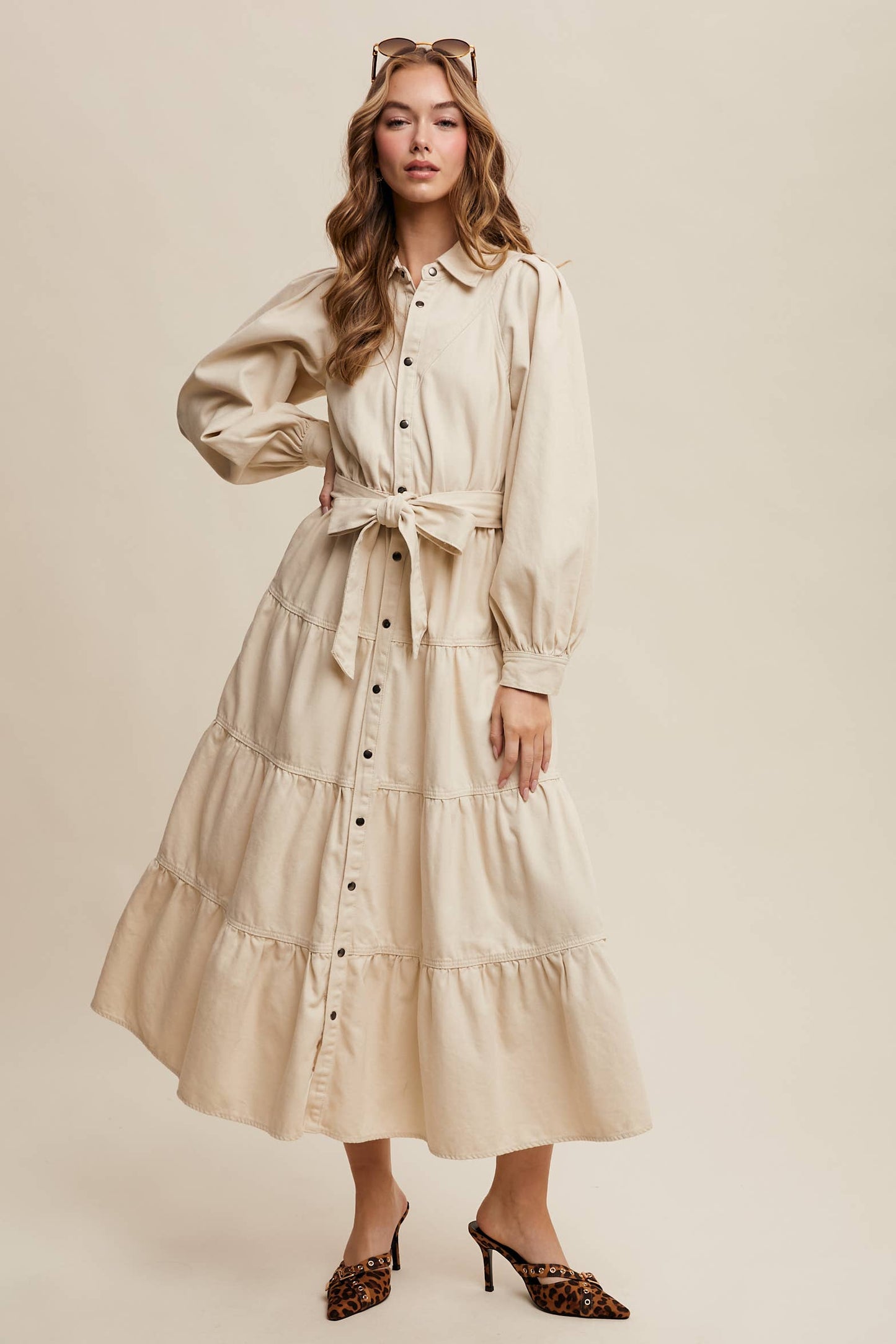 Aspen Utility Tiered Denim Midi Dress