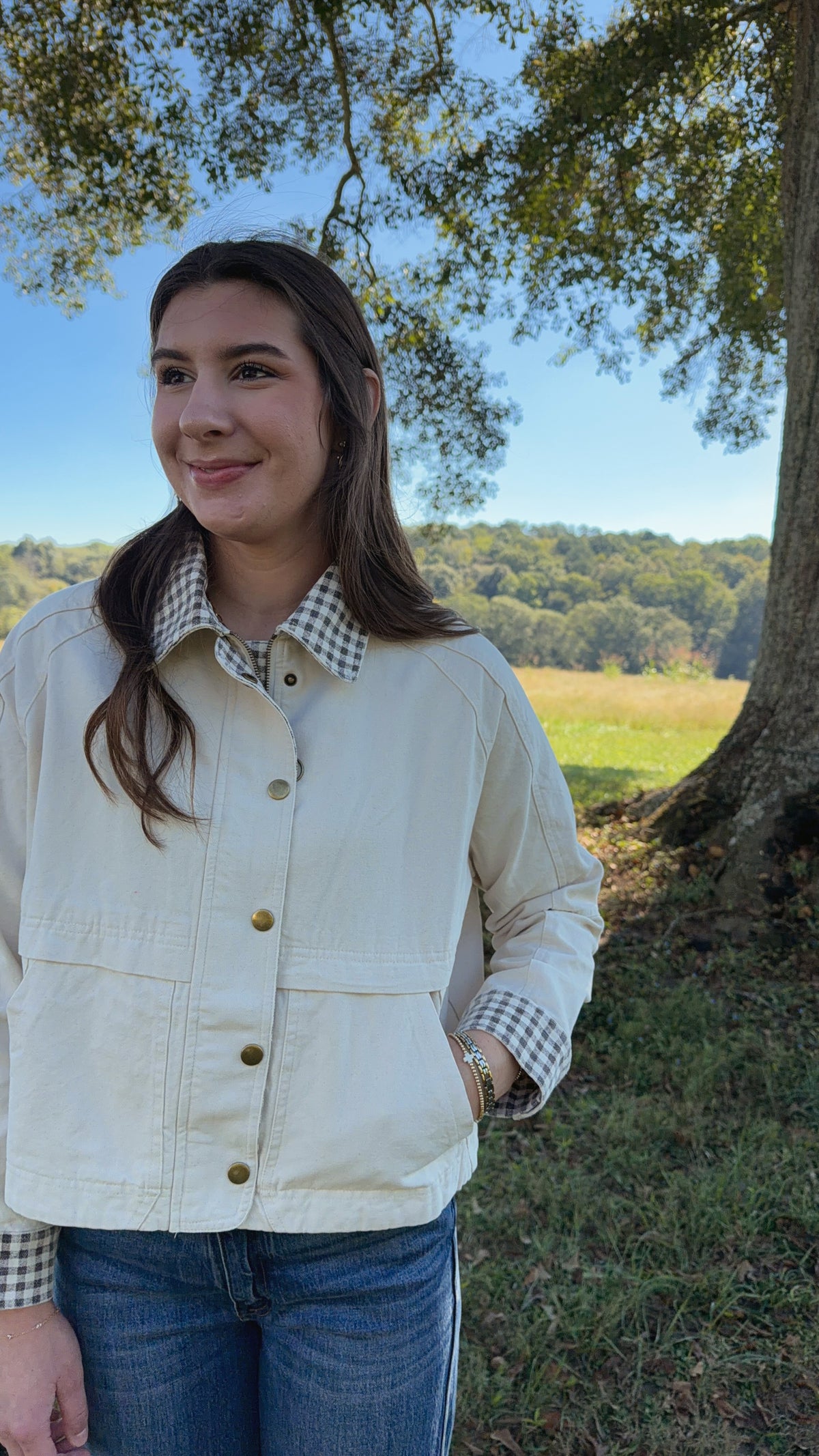 Leighton Gingham Detail Twill Jacket
