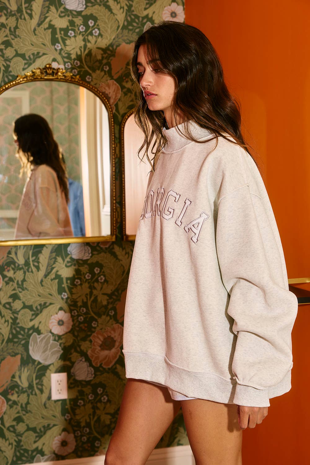 Georgia Embroidered Mock Neck Sweatshirt- preorder