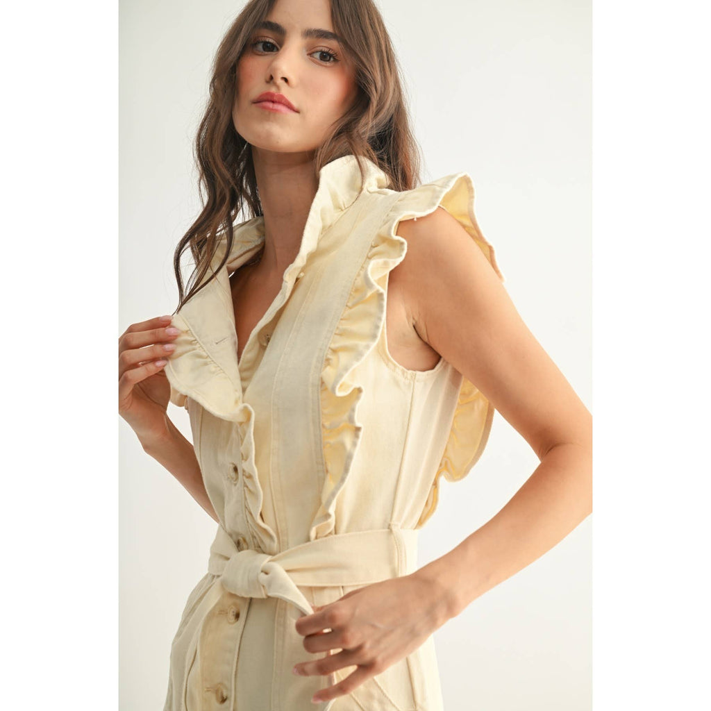 Camden Cream Denim Mini with Ruffle Detail