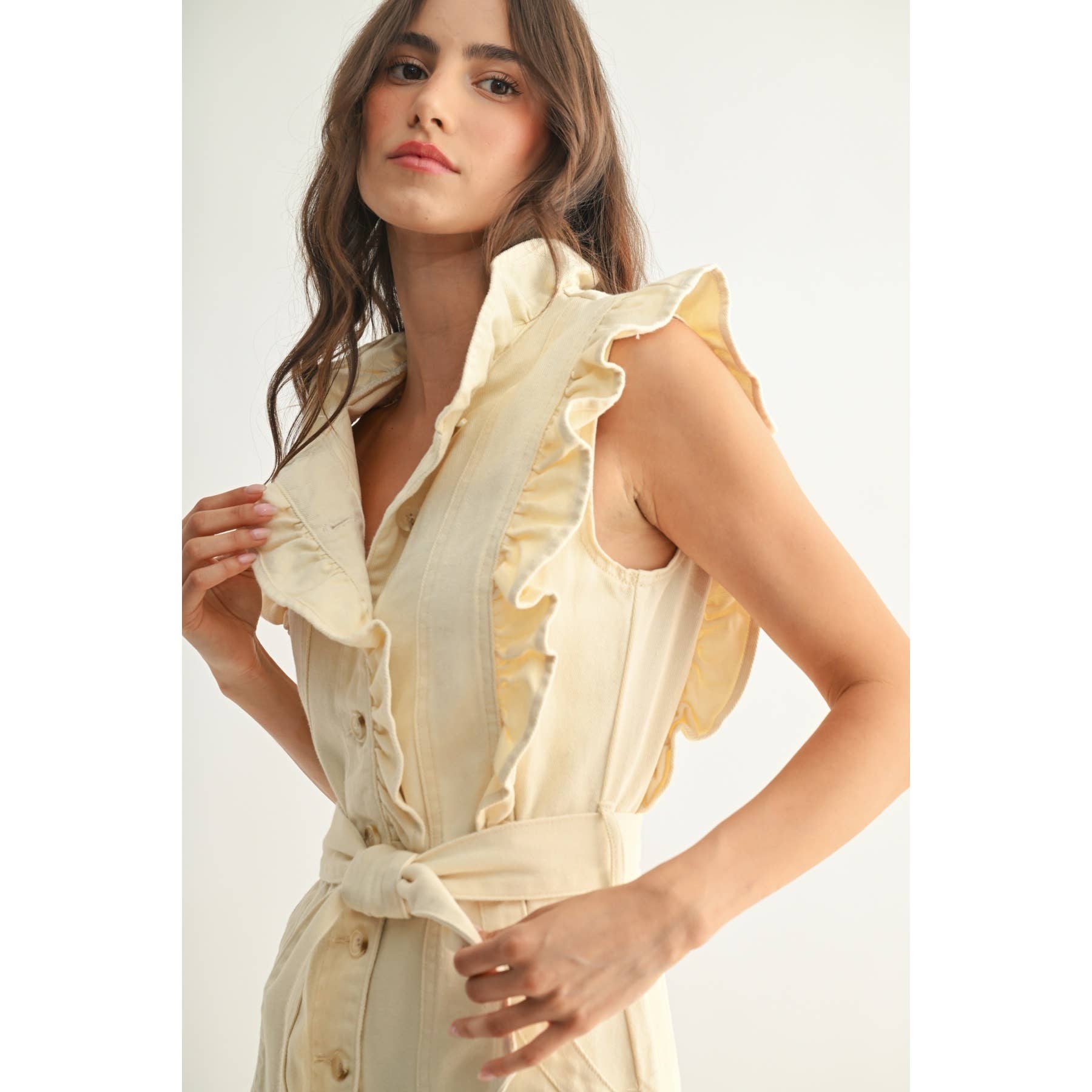 Camden Cream Denim Mini with Ruffle Detail