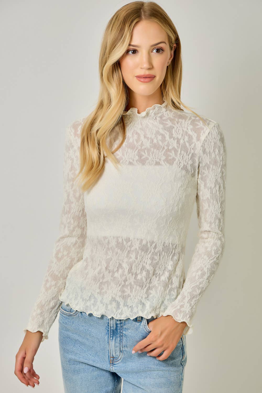 Lettuce Edge Textured Knit Top