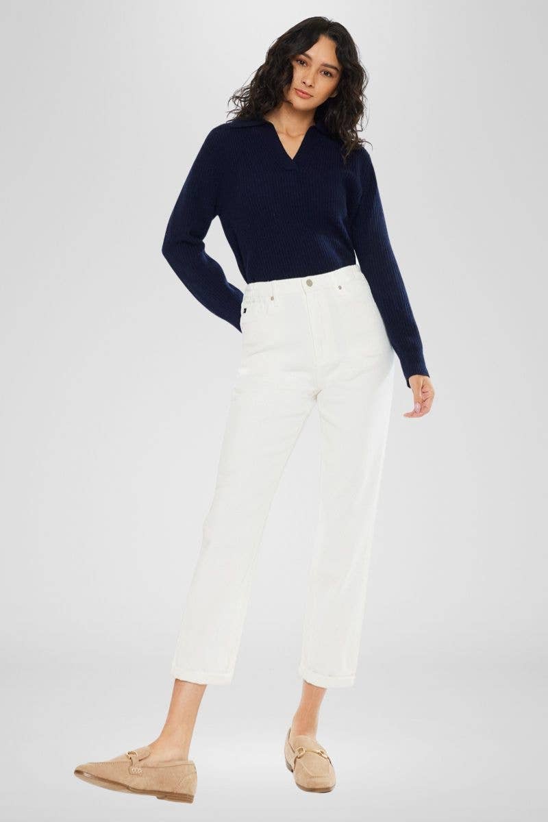 Paige Ultra High Rise White Mom Jeans