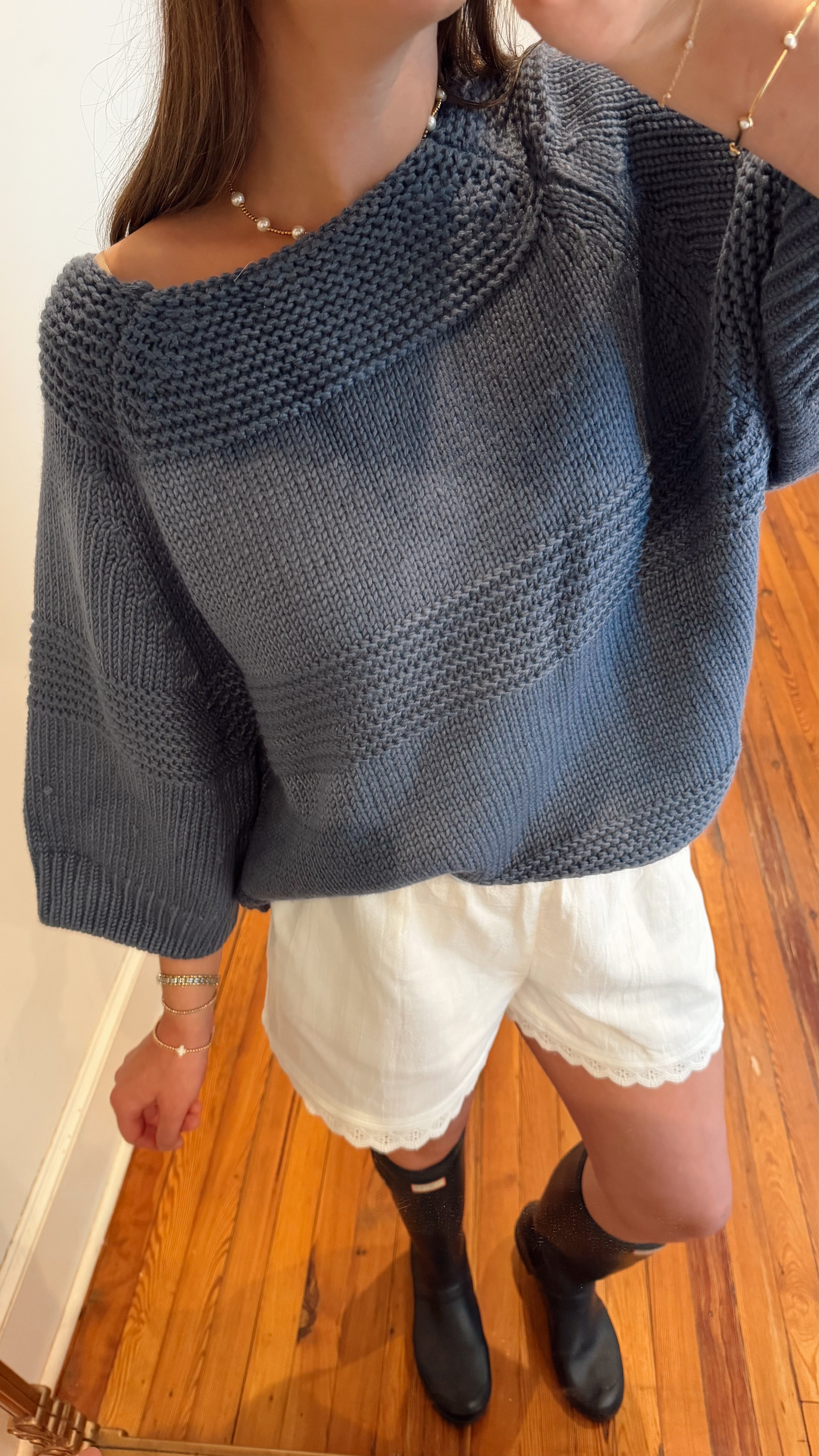 Sammie Slate Oversized Chunky Short Sleeve Sweater