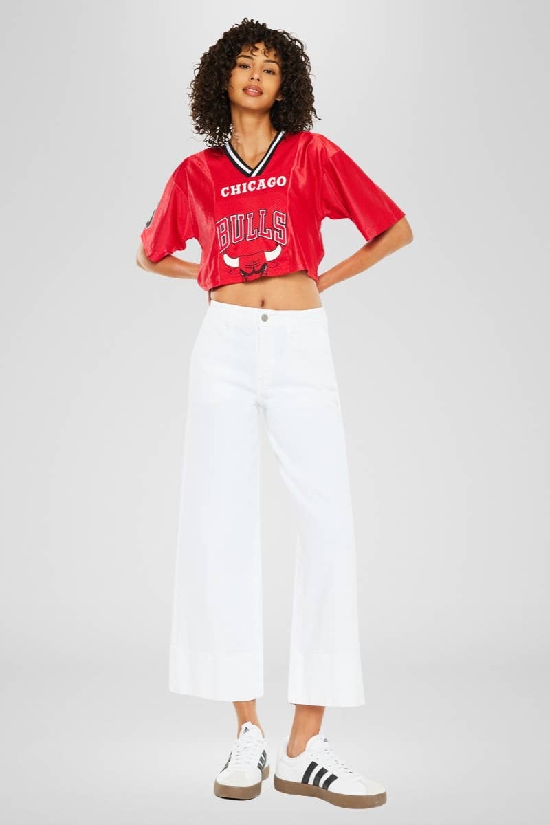 Holly High Rise Cropped Wide Leg White Jeans- Kancan