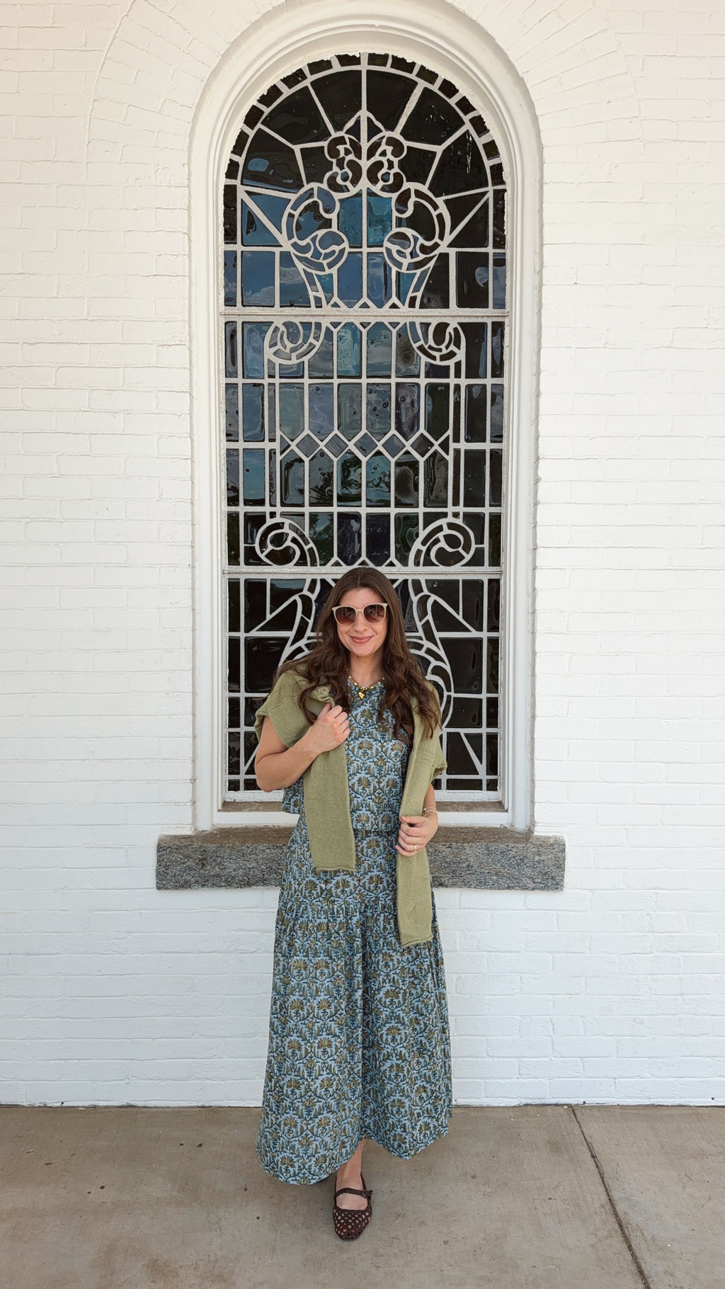 Olive Drop Waist Skirt - Floral Block Print