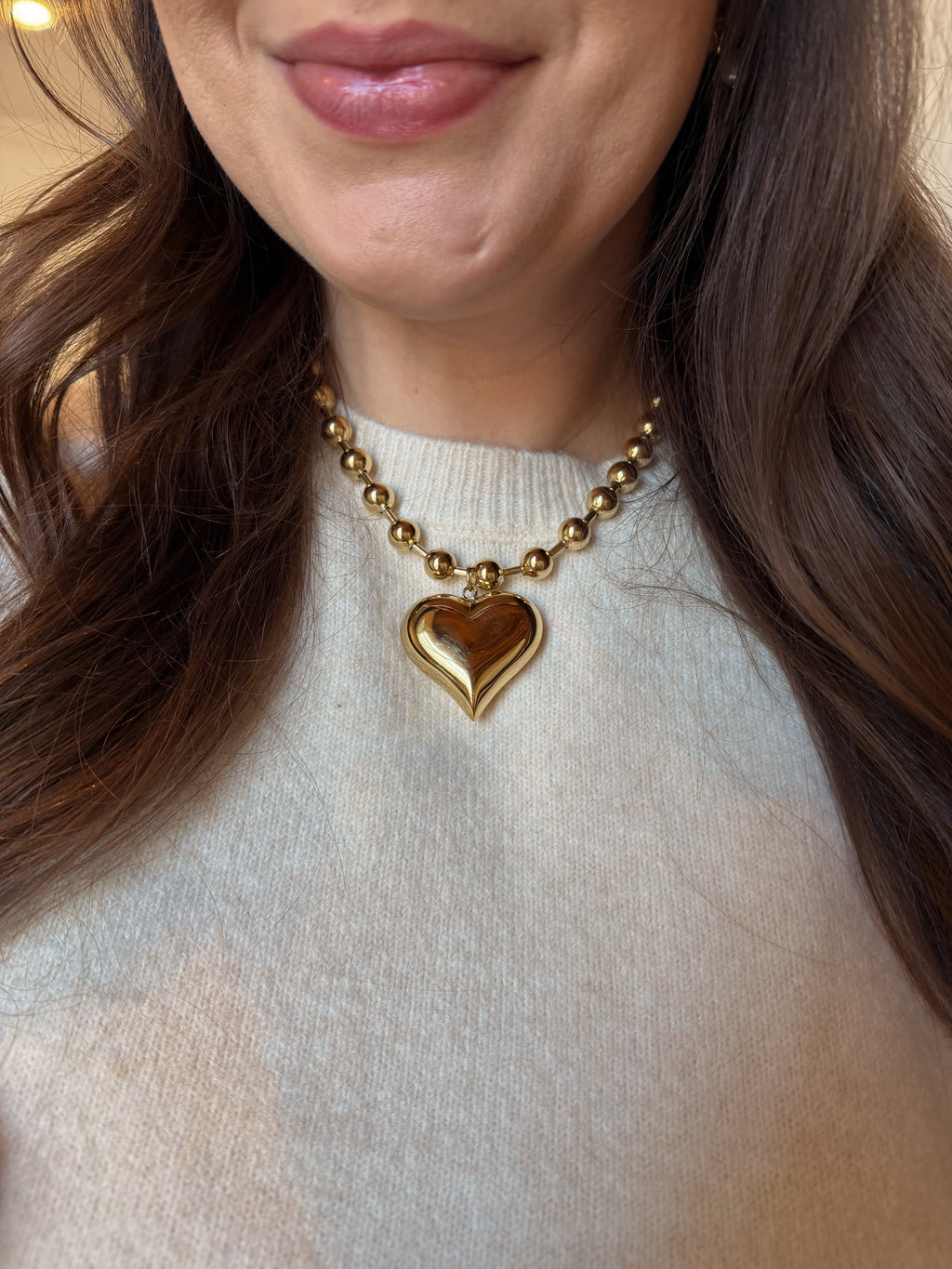 Gold Heart Statement Necklace- Tarnish Free