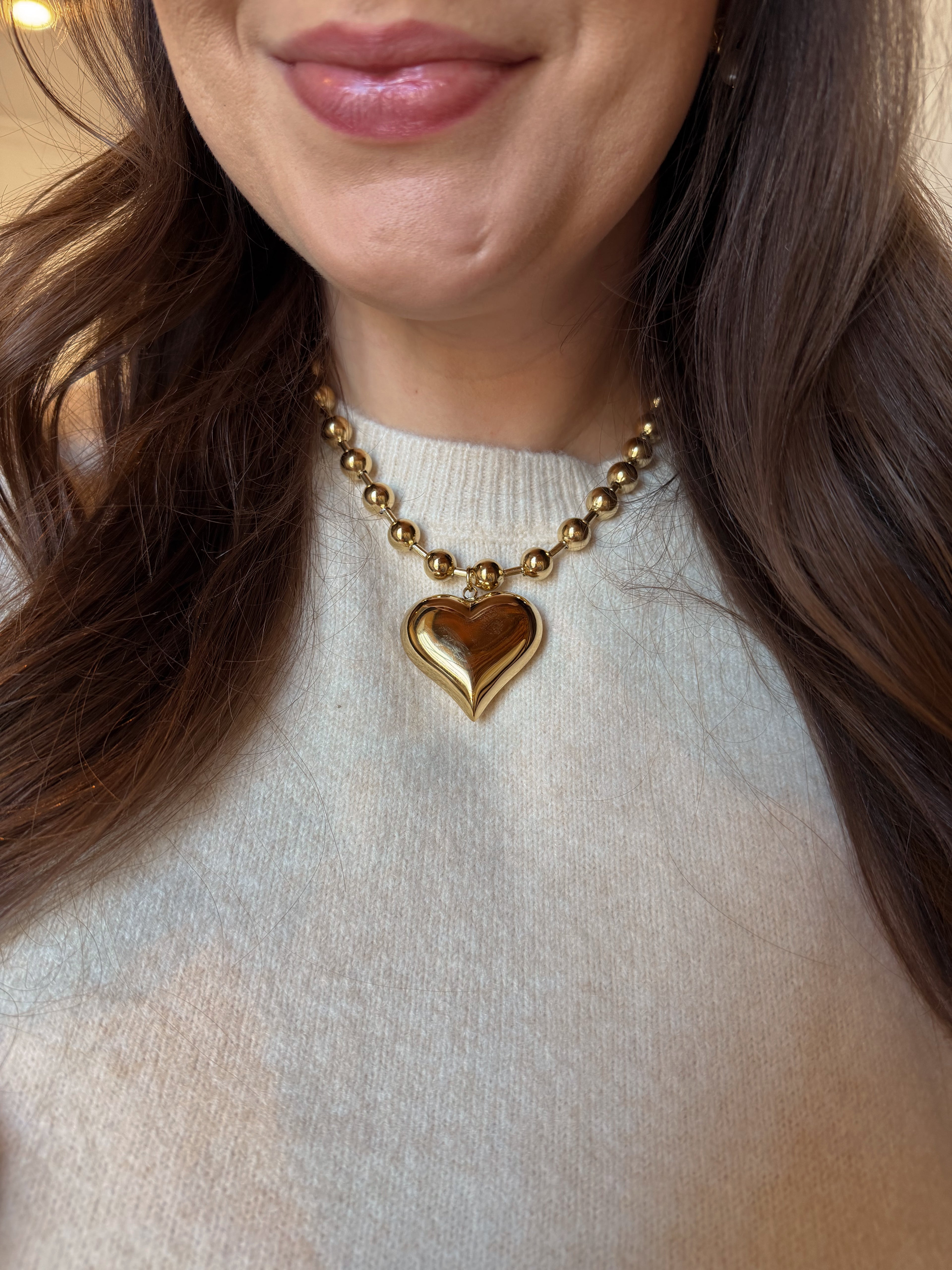 Gold Heart Statement Necklace- Tarnish Free