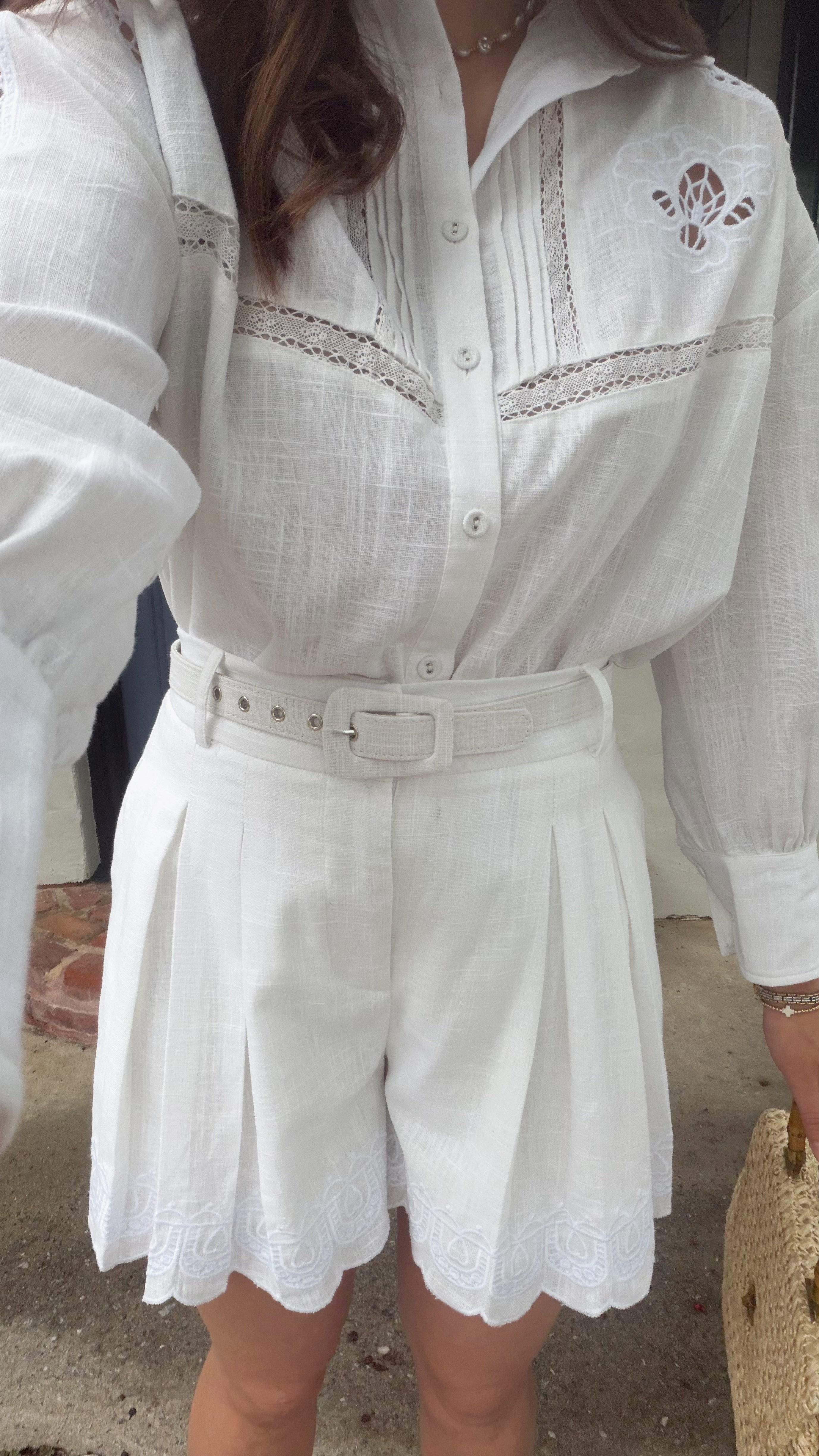 Rosemary Embroidered Linen-Blend Set With Belt