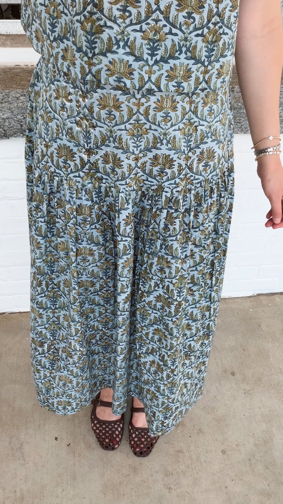 Olive Drop Waist Skirt - Floral Block Print