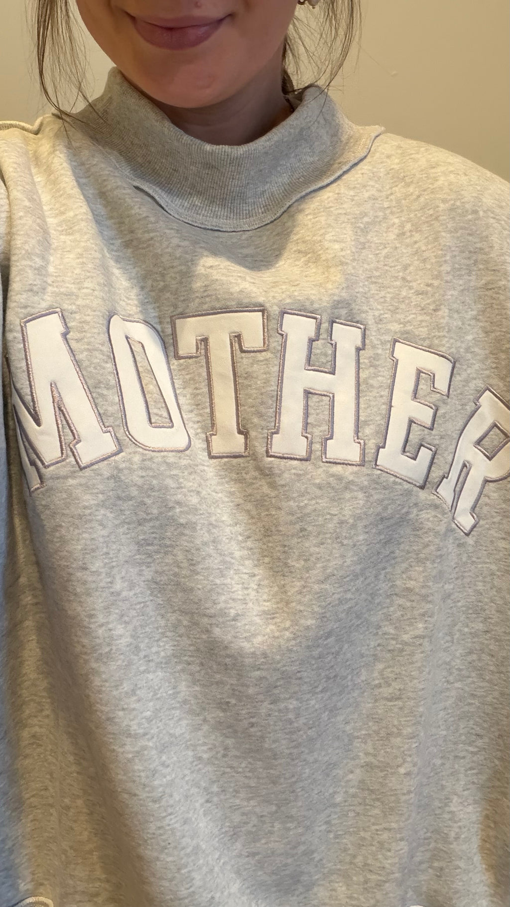 Mother Embroidered Mock Neck Sweatshirt