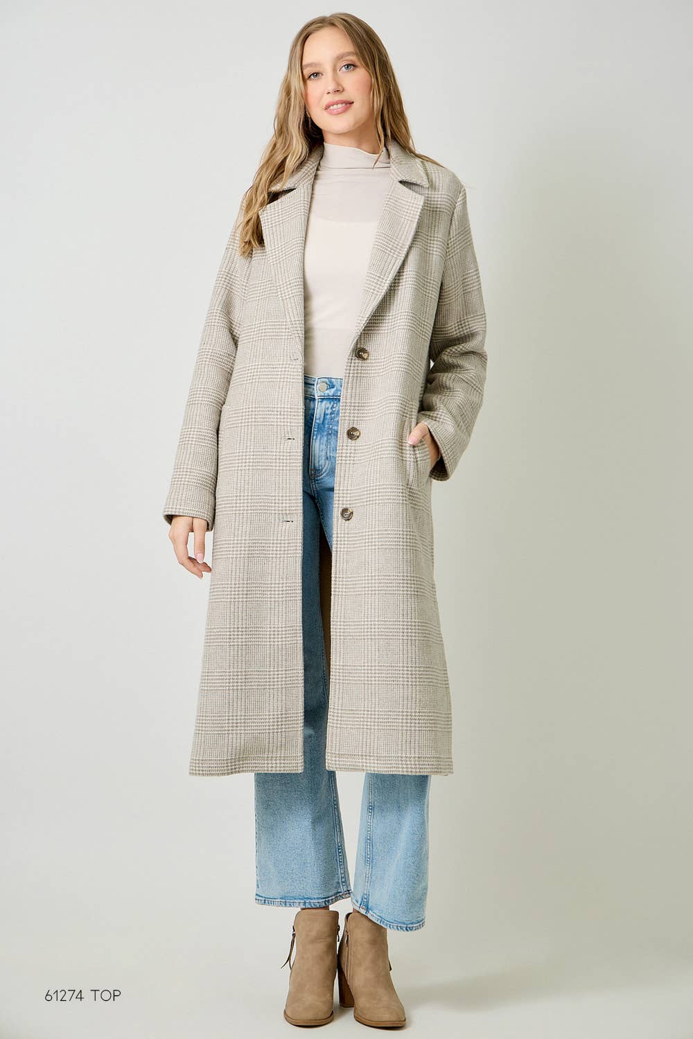 Hayes Houndstooth Plaid Long Coat