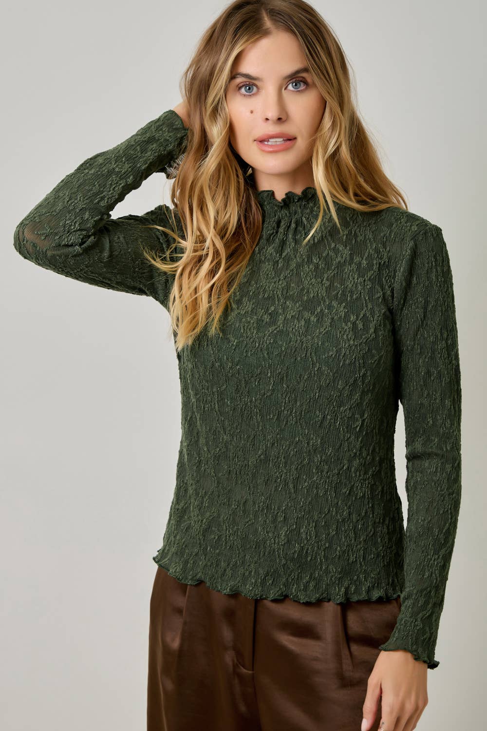 Lettuce Edge Textured Knit Top