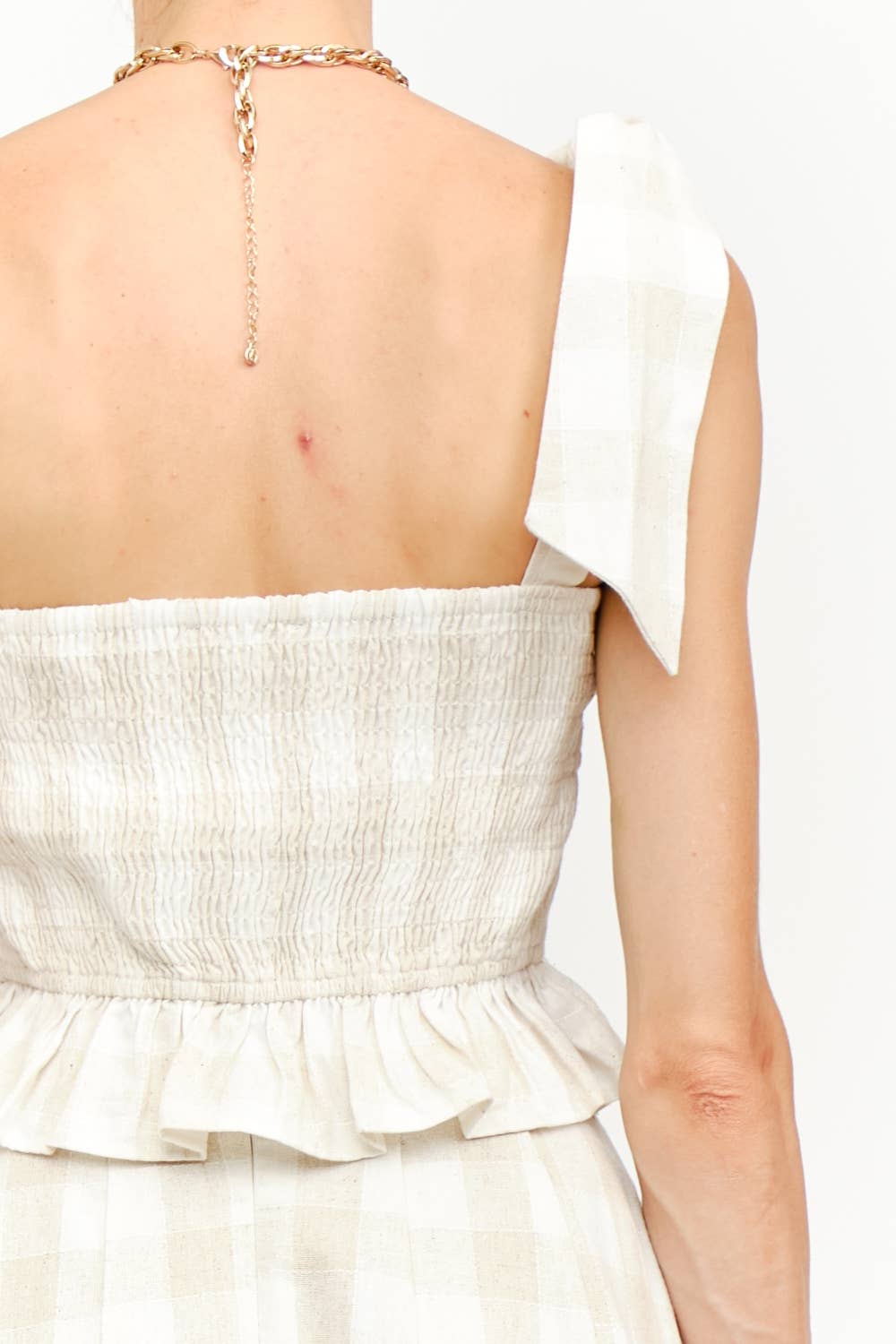 Ellery Tan Check Top With Shoulder Ties