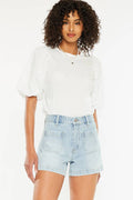 Krista Shorts- KanCanHigh Rise Front Pocket Trouser Denim Shorts- Light Wash