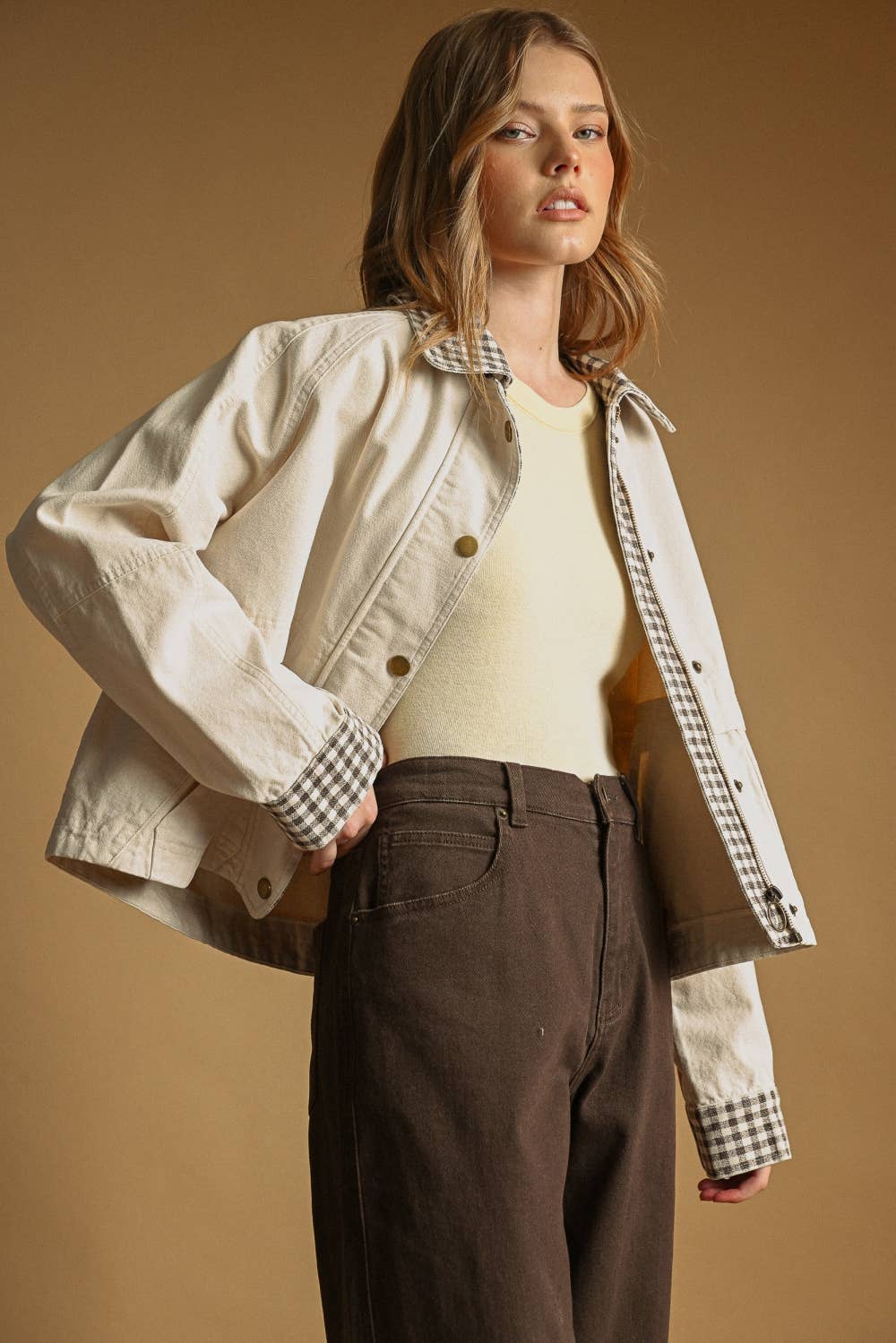 Leighton Gingham Detail Twill Jacket