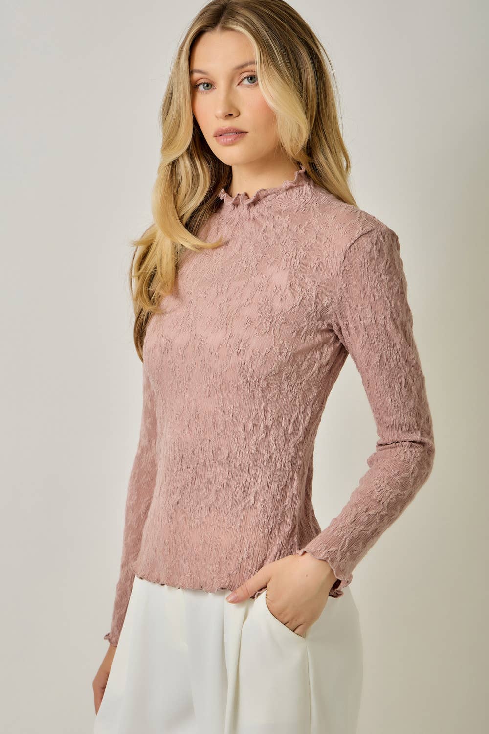 Lettuce Edge Textured Knit Top