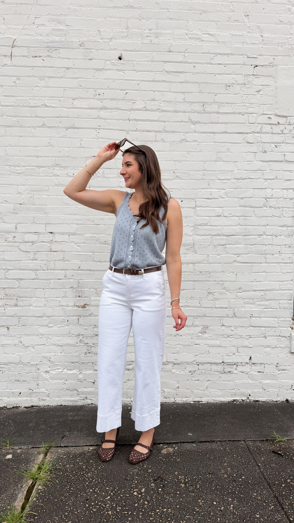 Blue Pointelle Knit Tank