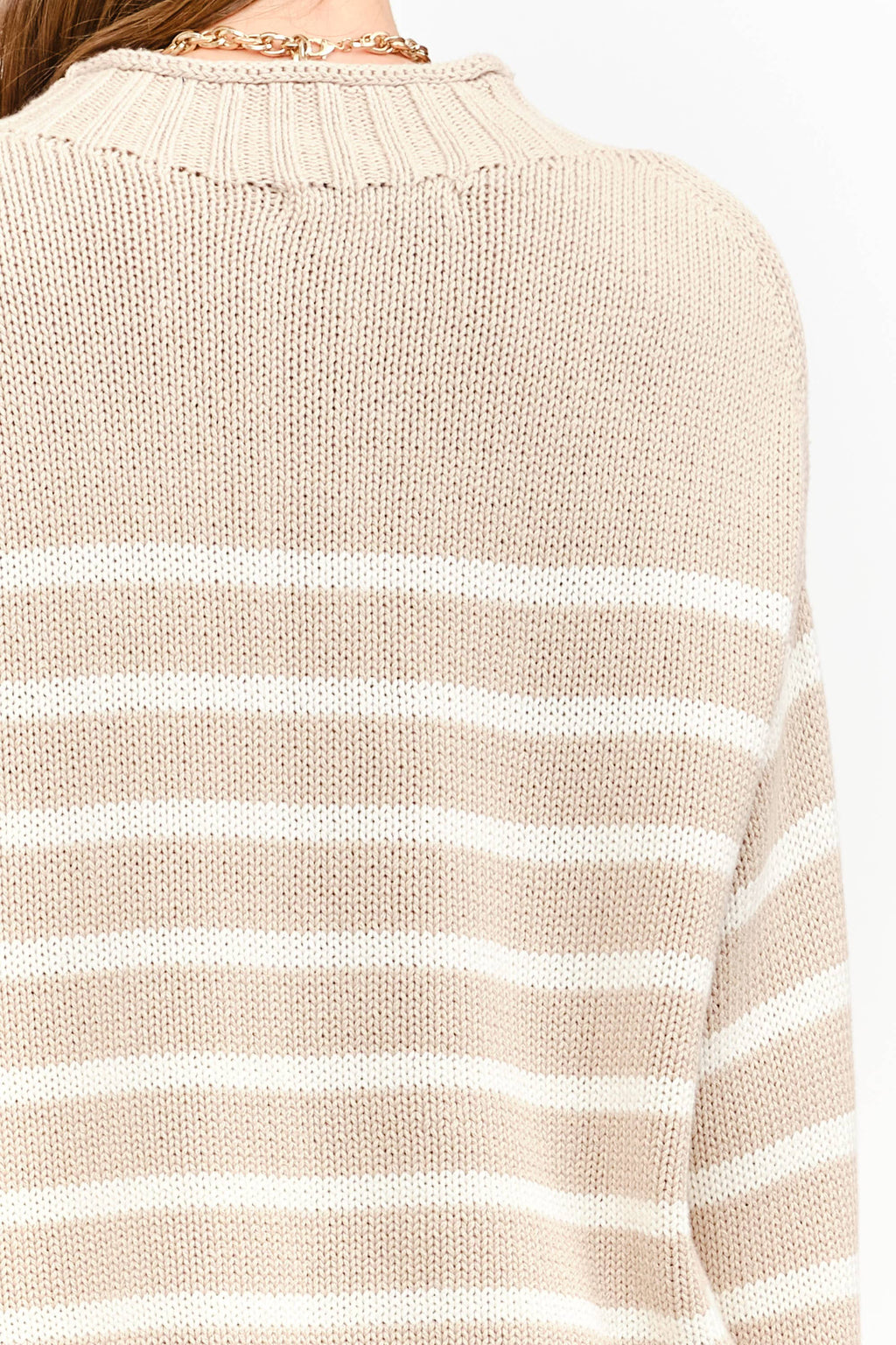 Skylar Cotton Rollneck Sweater- Tan & Cream