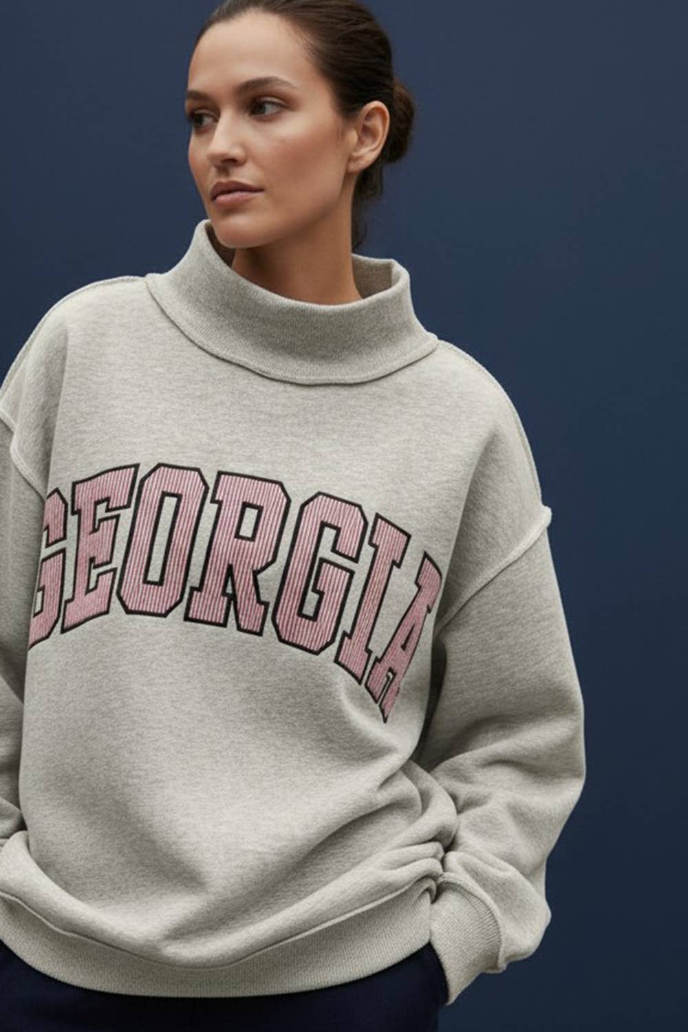 Georgia Pinstripe Embroidered Mock-neck Sweatshirts