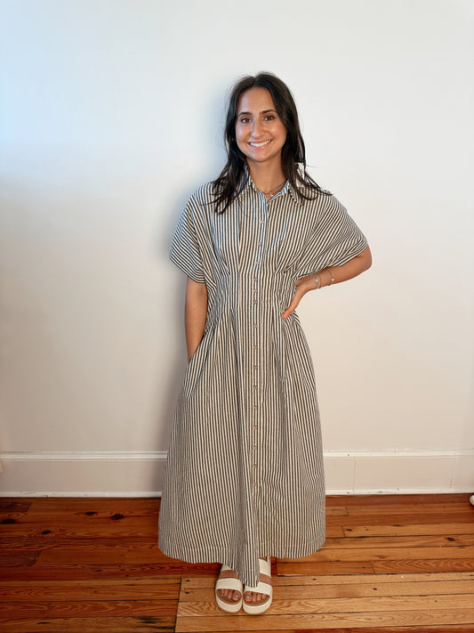 Hattie Stripe Button Down Midi Dress