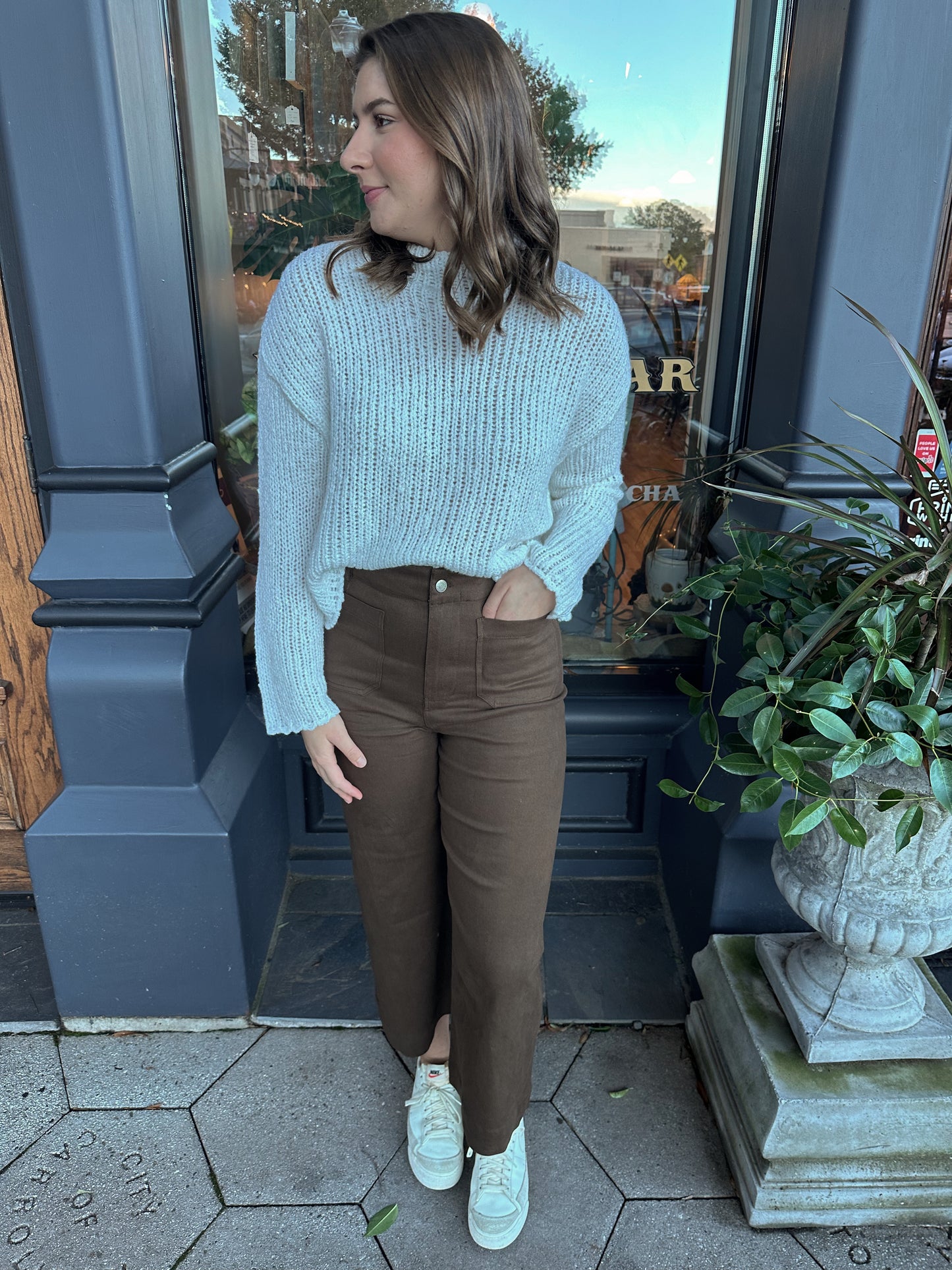 Cassidy Front Pocket Cropped Wide Leg Chocolate Pants