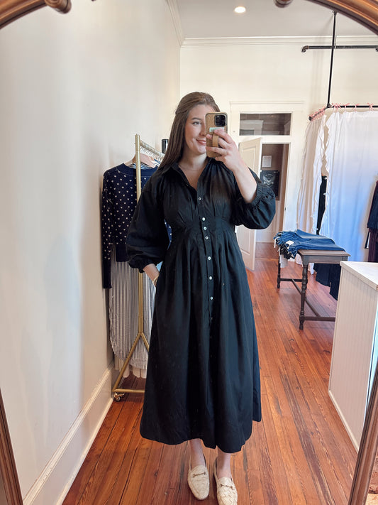 Cynthia Long Sleeve Button Down Midi Dress