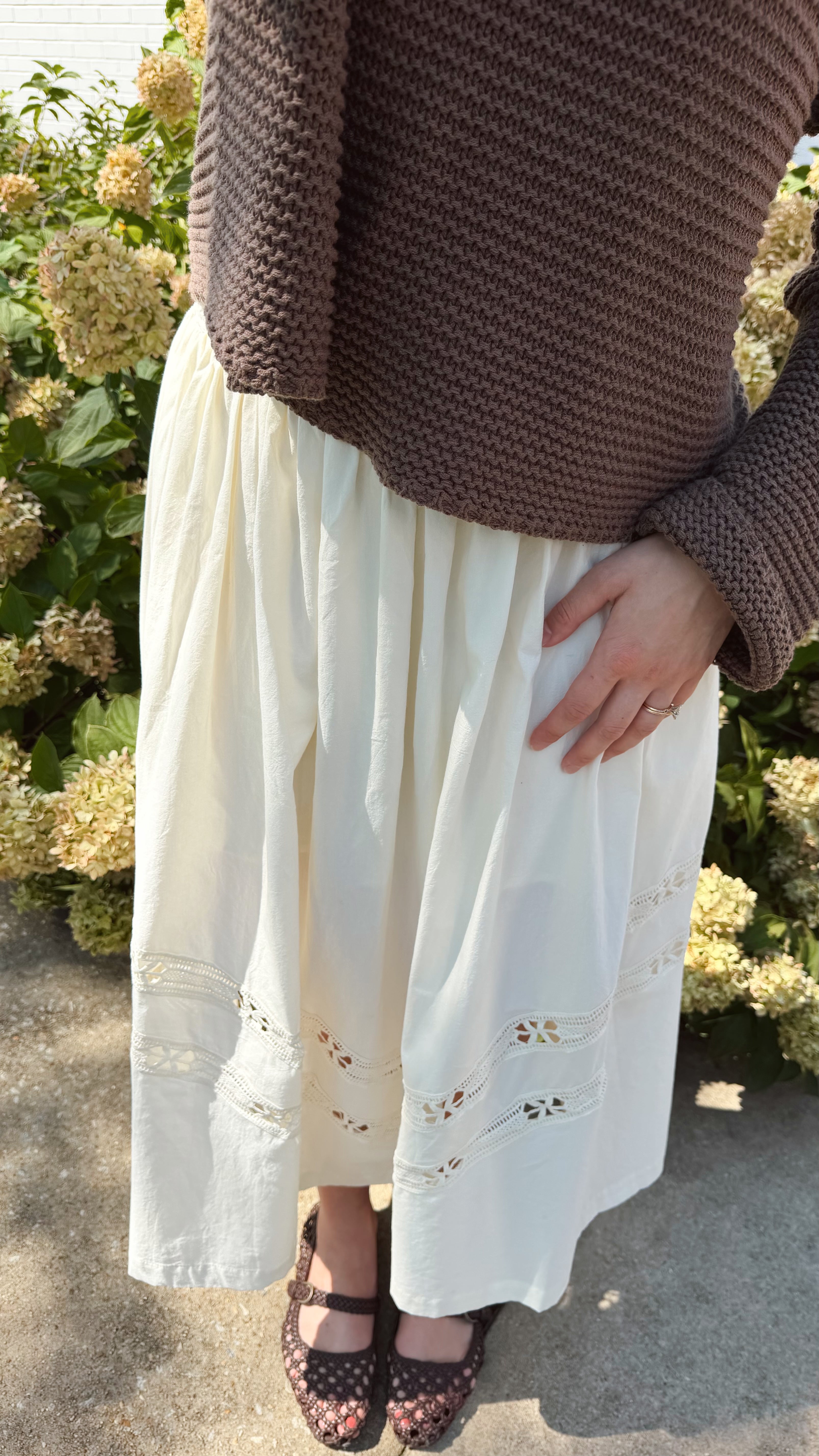 Adeline Cream Cotton Cutout Maxi Skirt