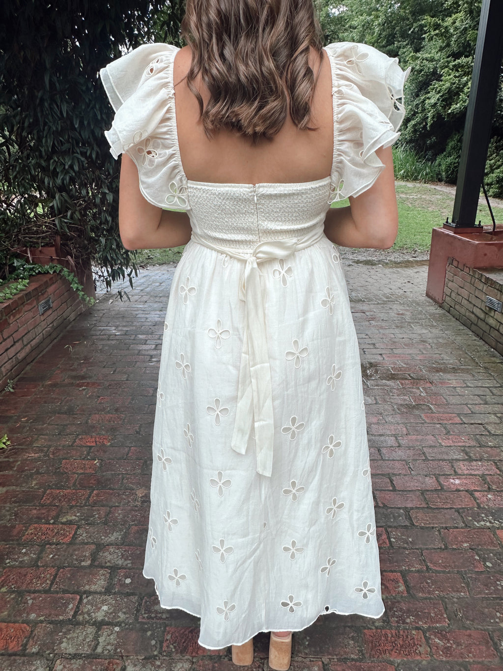 Daphne Cream Eyelet Ruffle Sleeve Maxi Dress