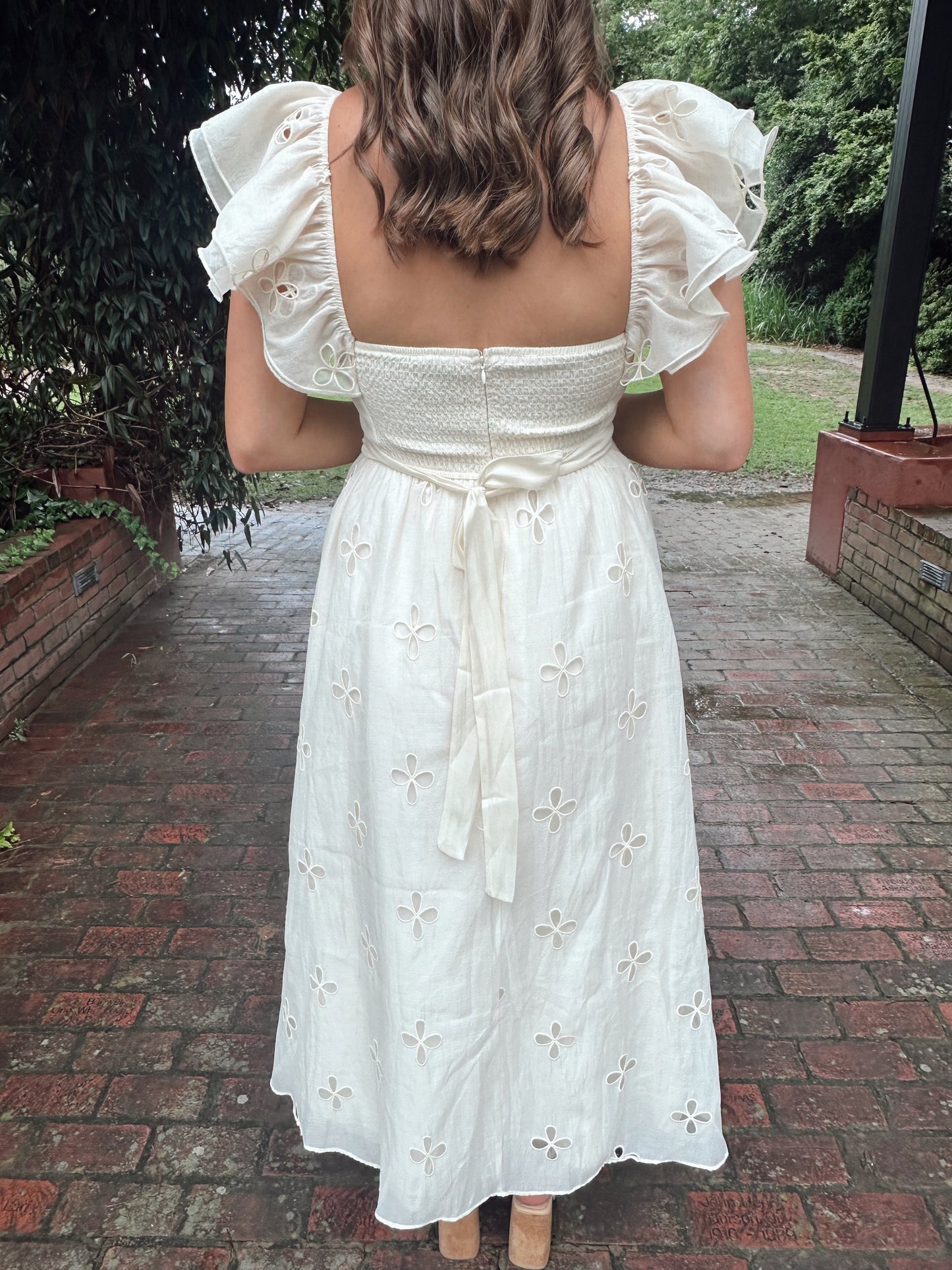 Daphne Cream Eyelet Ruffle Sleeve Maxi Dress