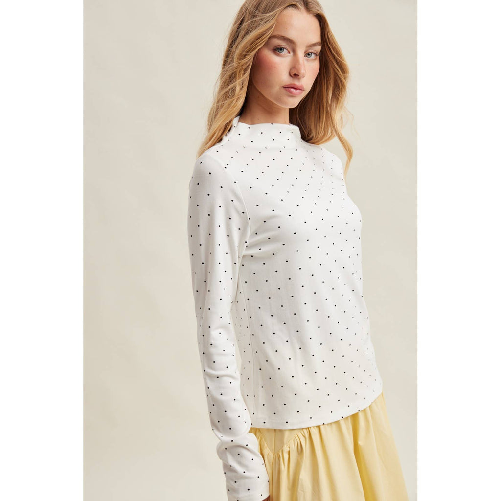 Eleanor Polka Dot Mock Neck Knit Long Sleeve Top