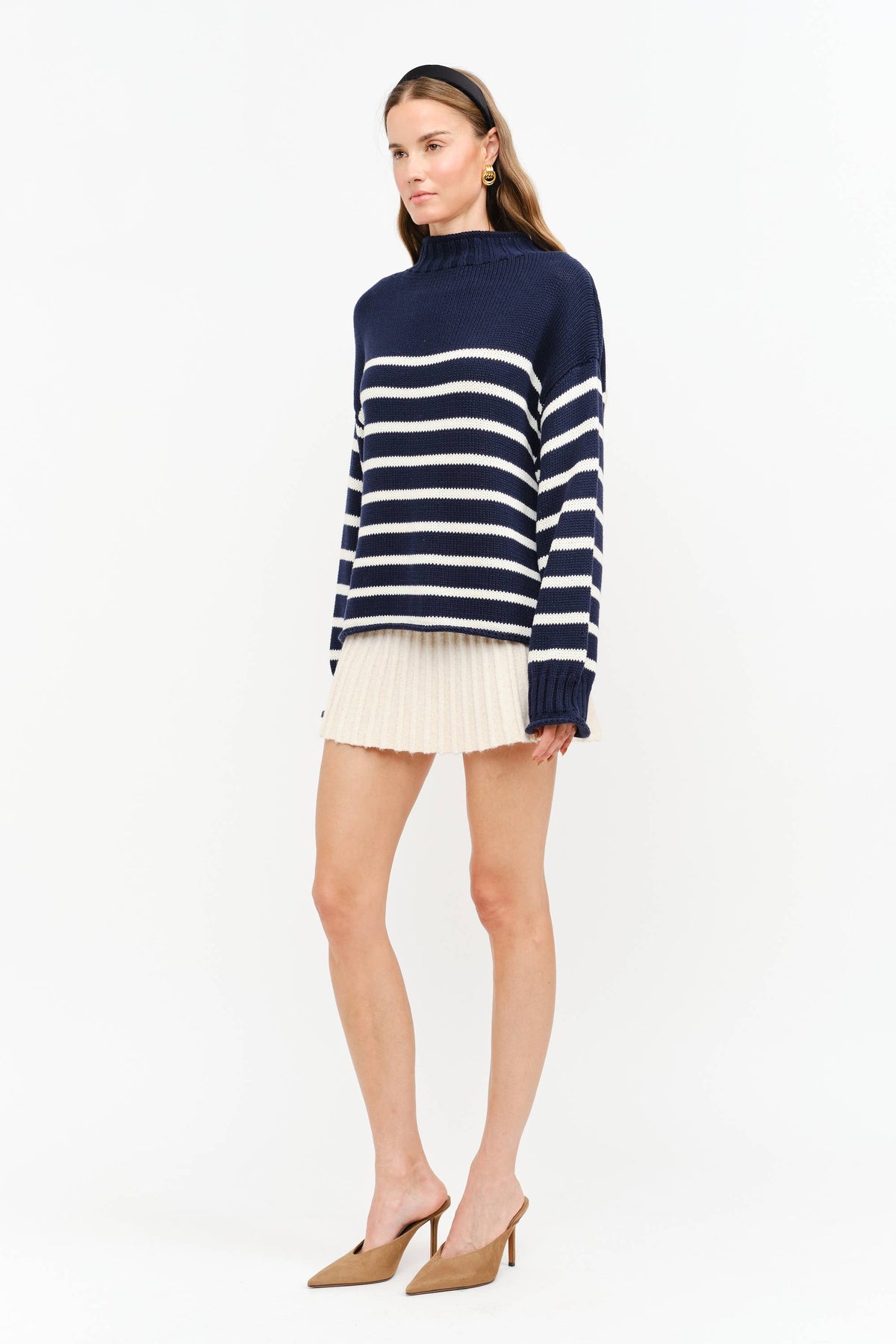 Skylar Cotton Rollneck Sweater- Navy