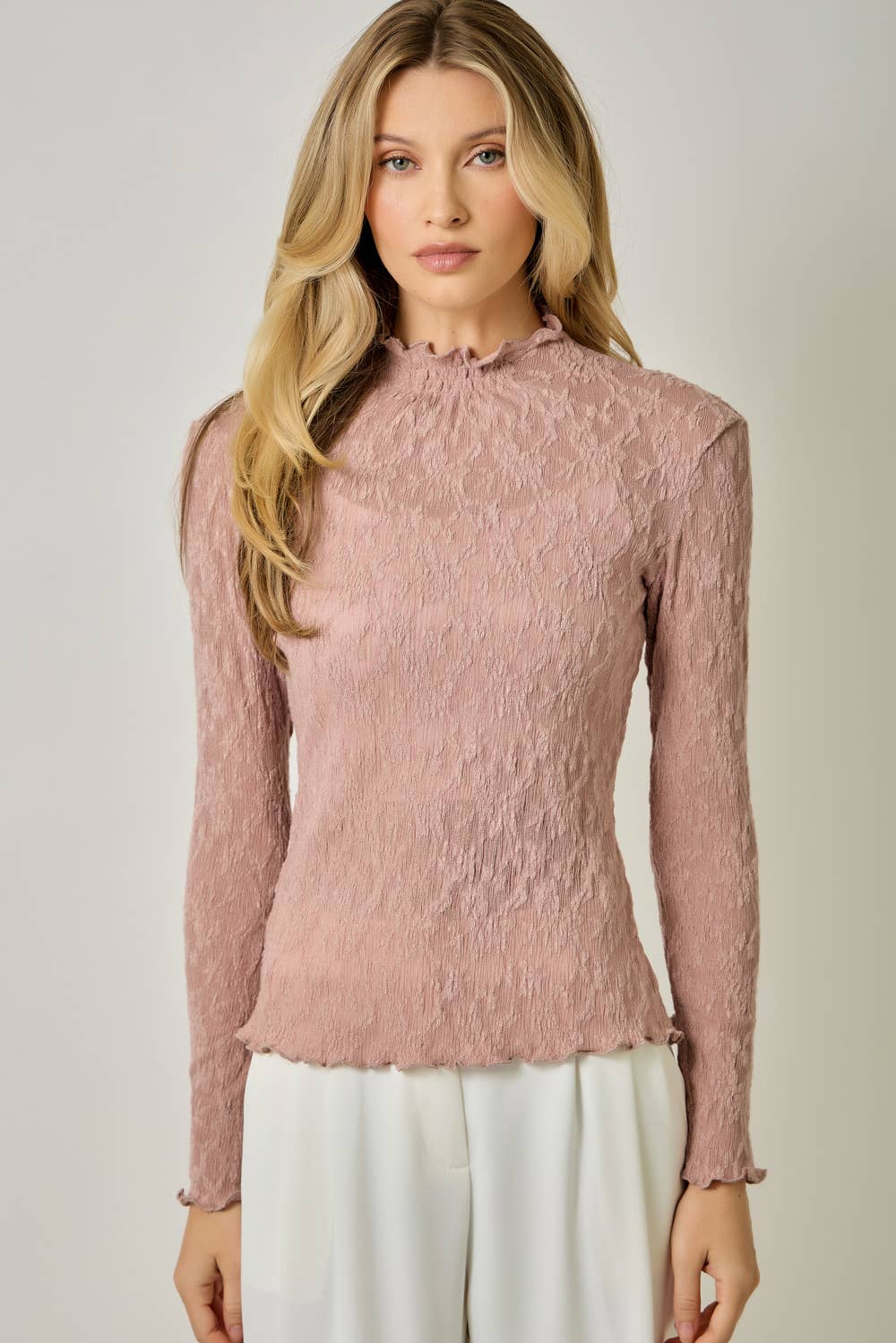Lettuce Edge Textured Knit Top