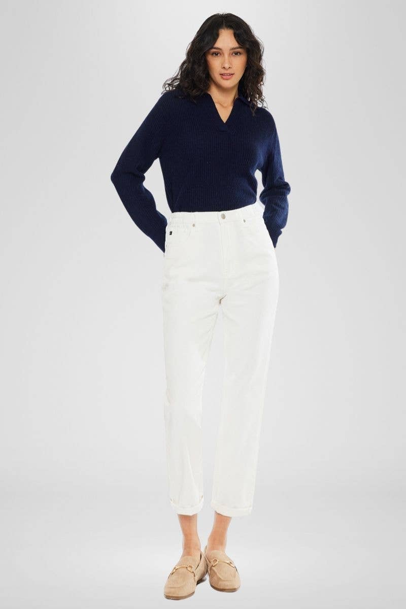 Paige Ultra High Rise White Mom Jeans