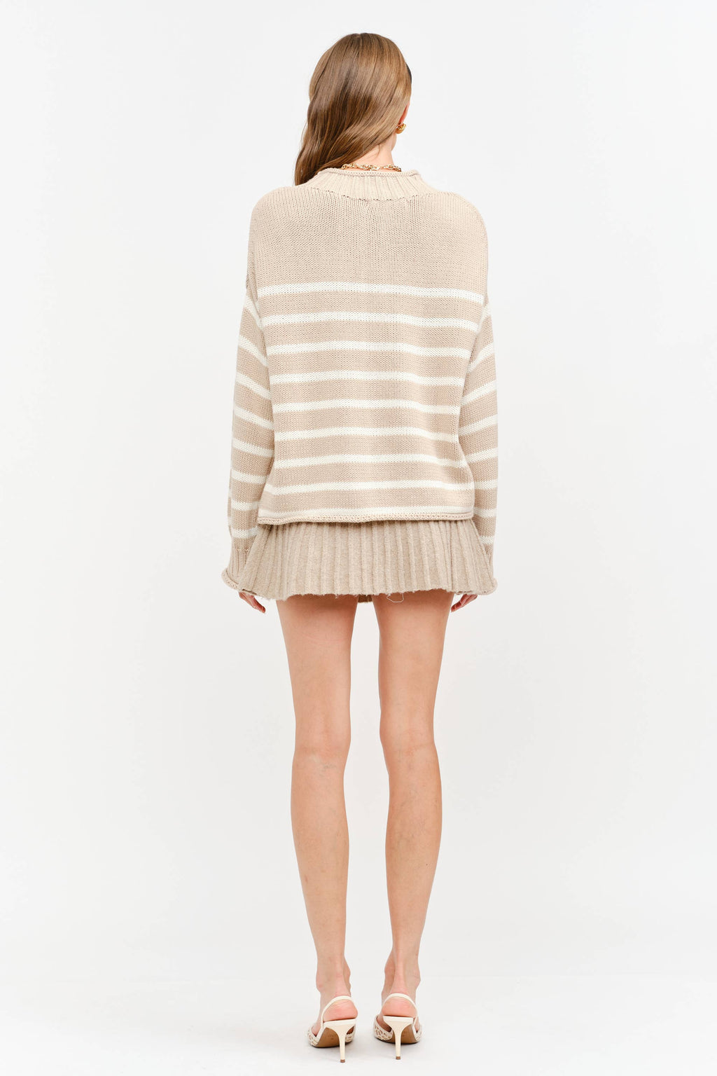 Skylar Cotton Rollneck Sweater- Tan & Cream