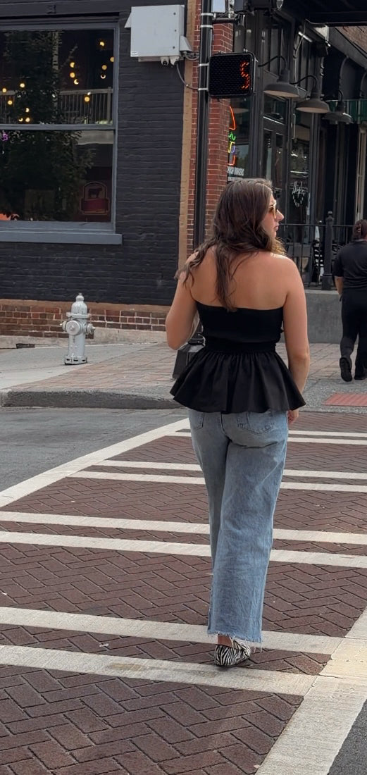 Gabi Black Peplum Strapless Top