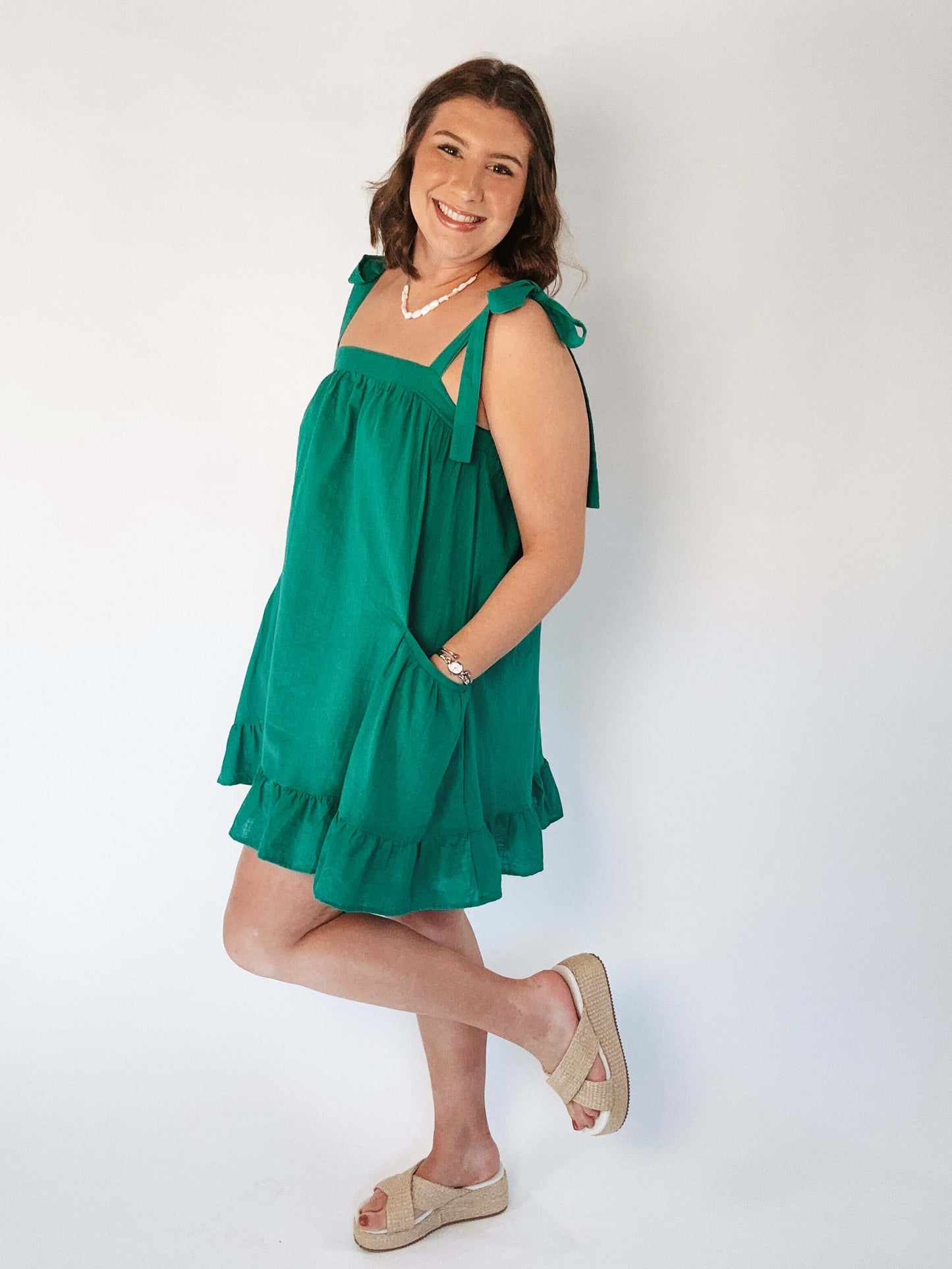 Gigi Green Shoulder Tie Mini Dress