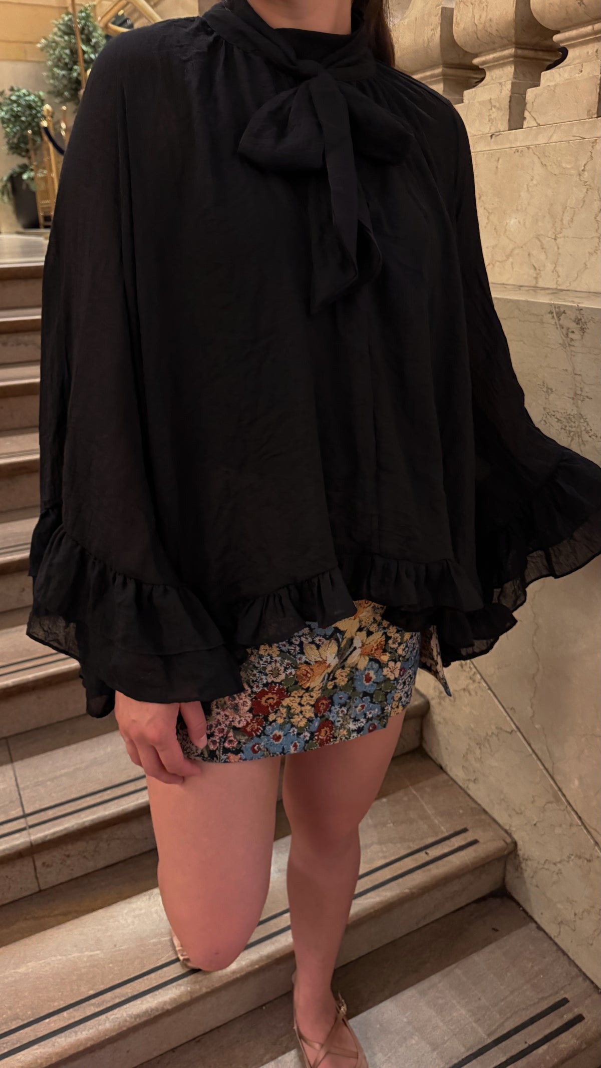 Blaire Tie Neck Ruffle Poncho Top