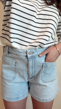Krista Shorts- KanCanHigh Rise Front Pocket Trouser Denim Shorts- Light Wash