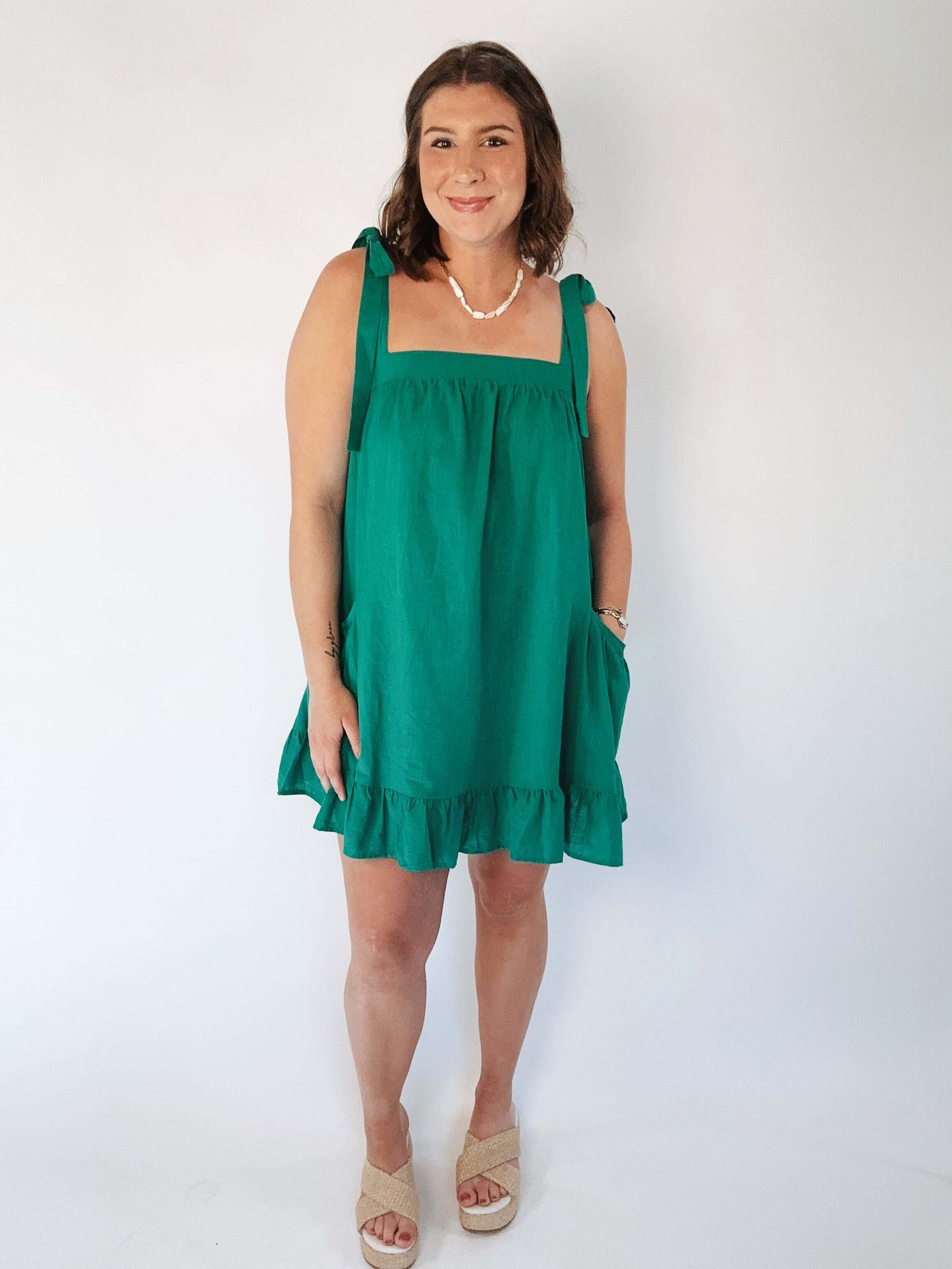 Gigi Green Shoulder Tie Mini Dress