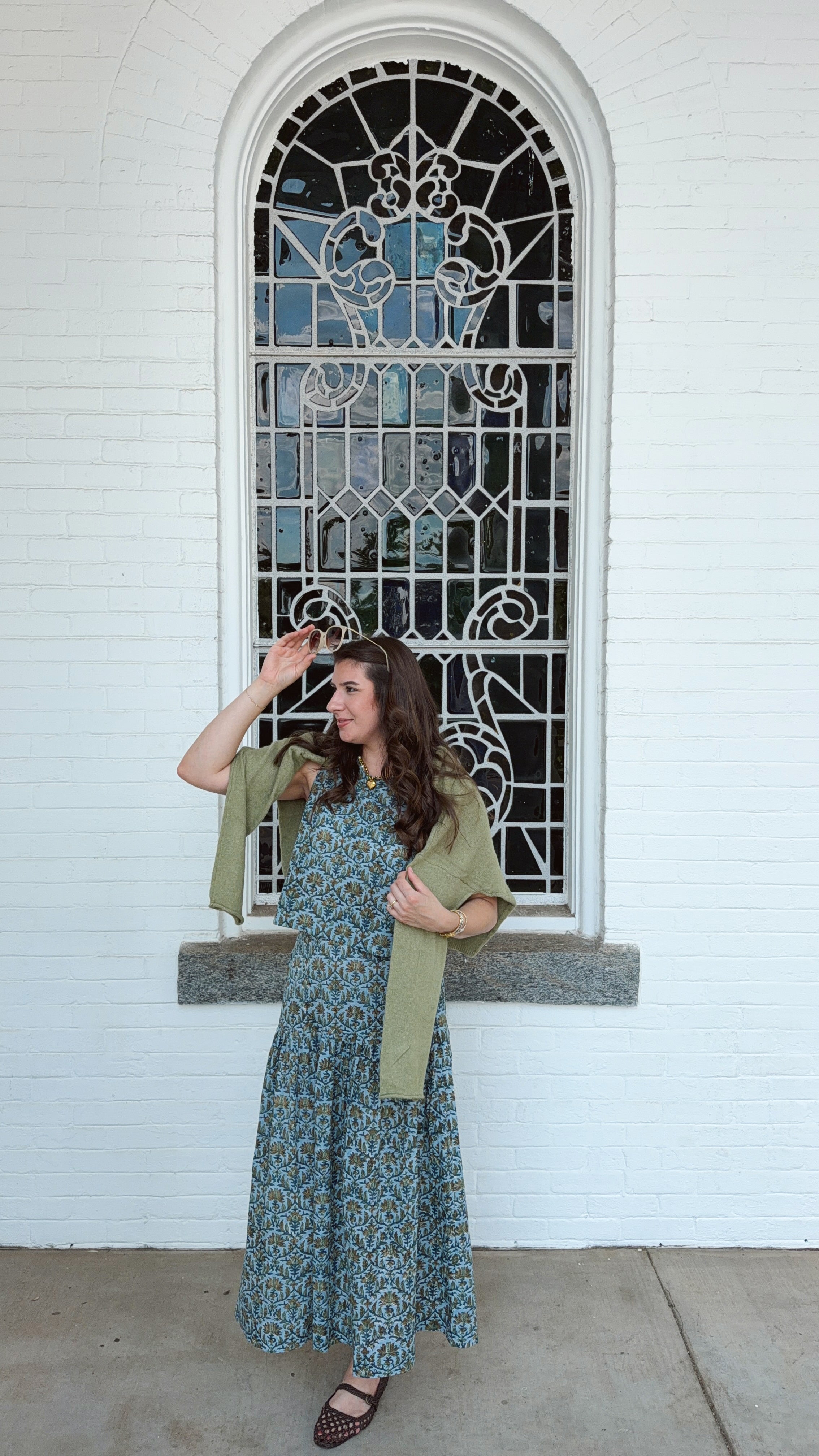 Olive Drop Waist Skirt - Floral Block Print