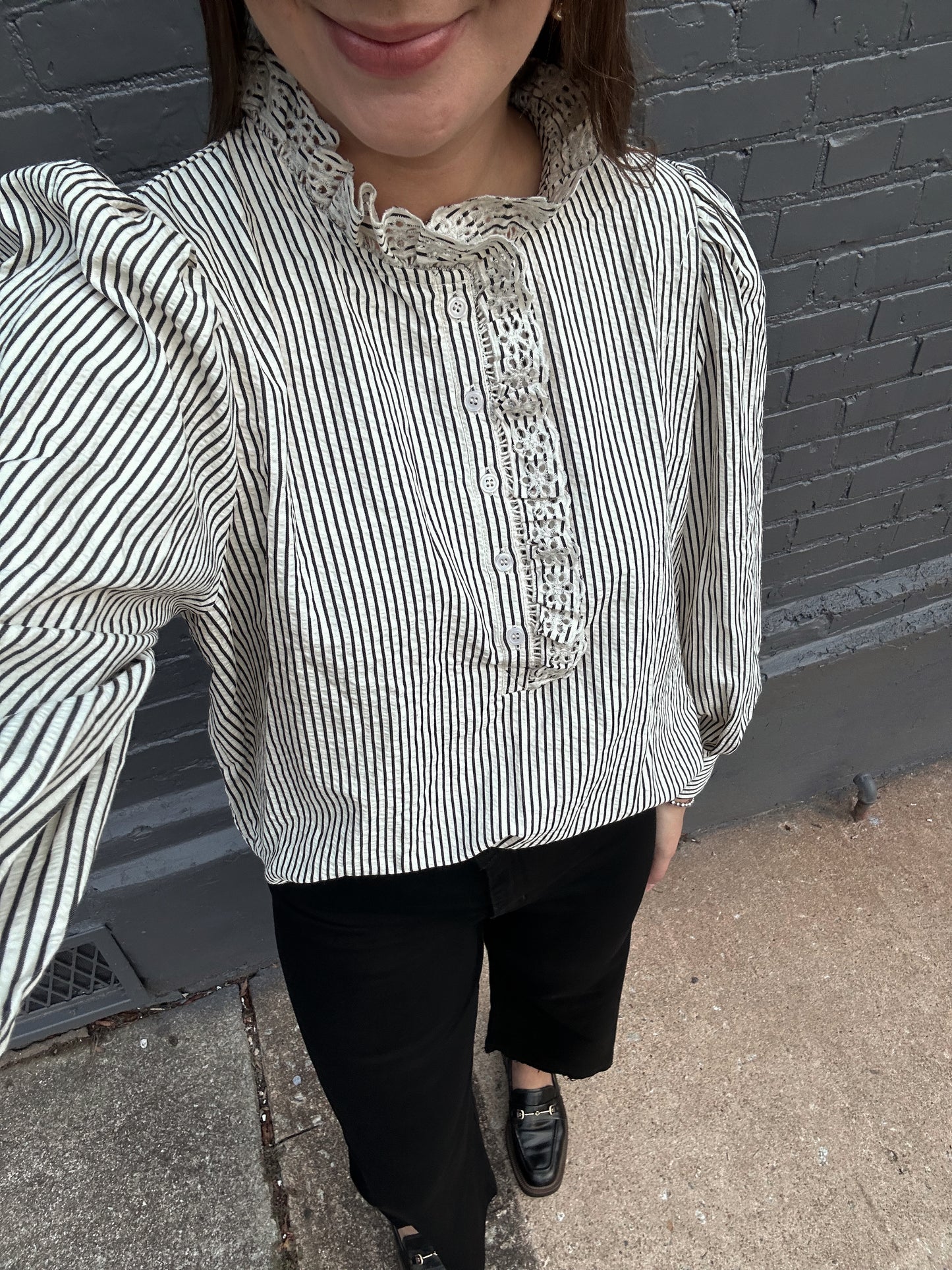 Molly Pin Stripe Eyelet Blouse