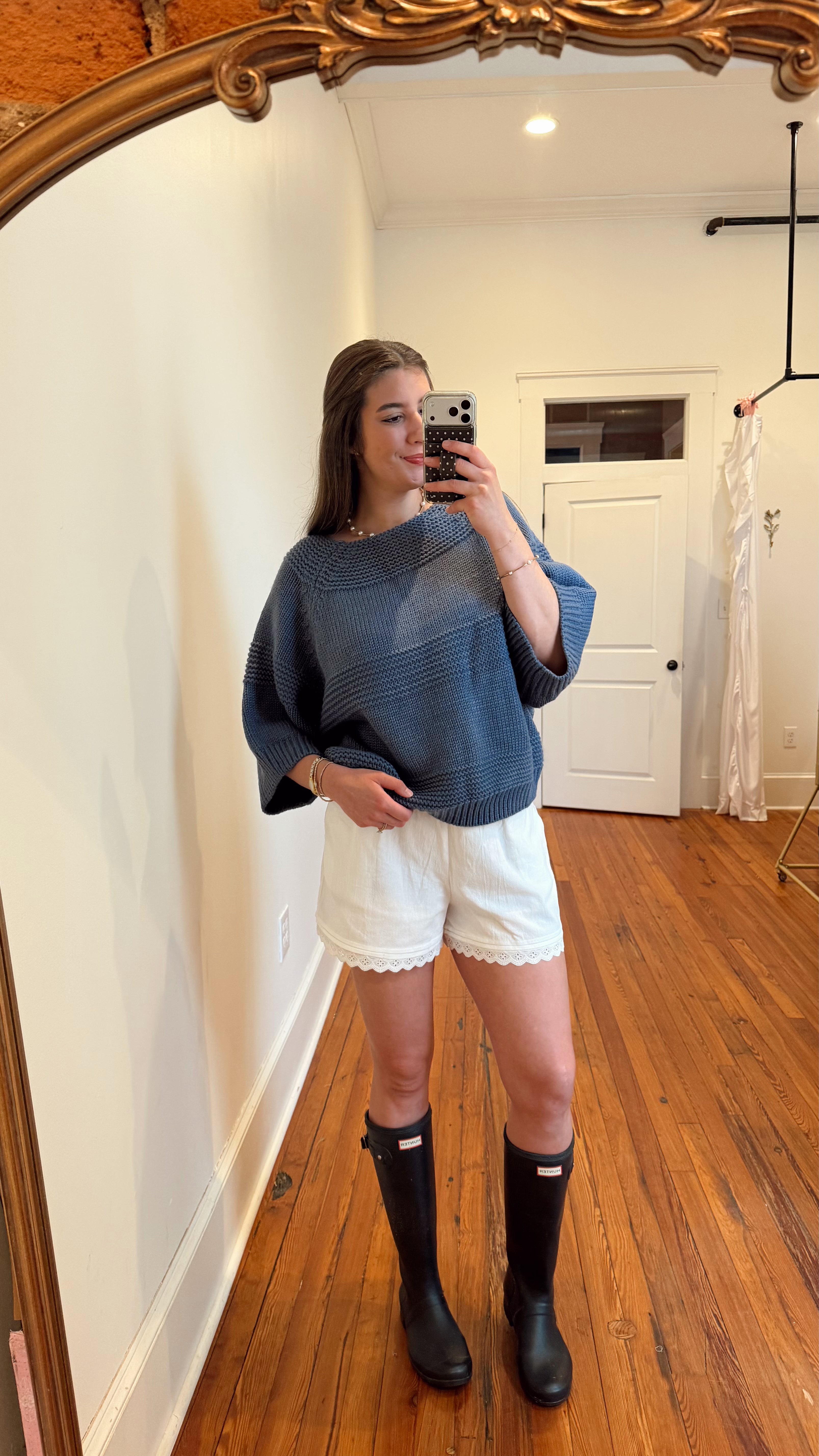 Sammie Slate Oversized Chunky Short Sleeve Sweater