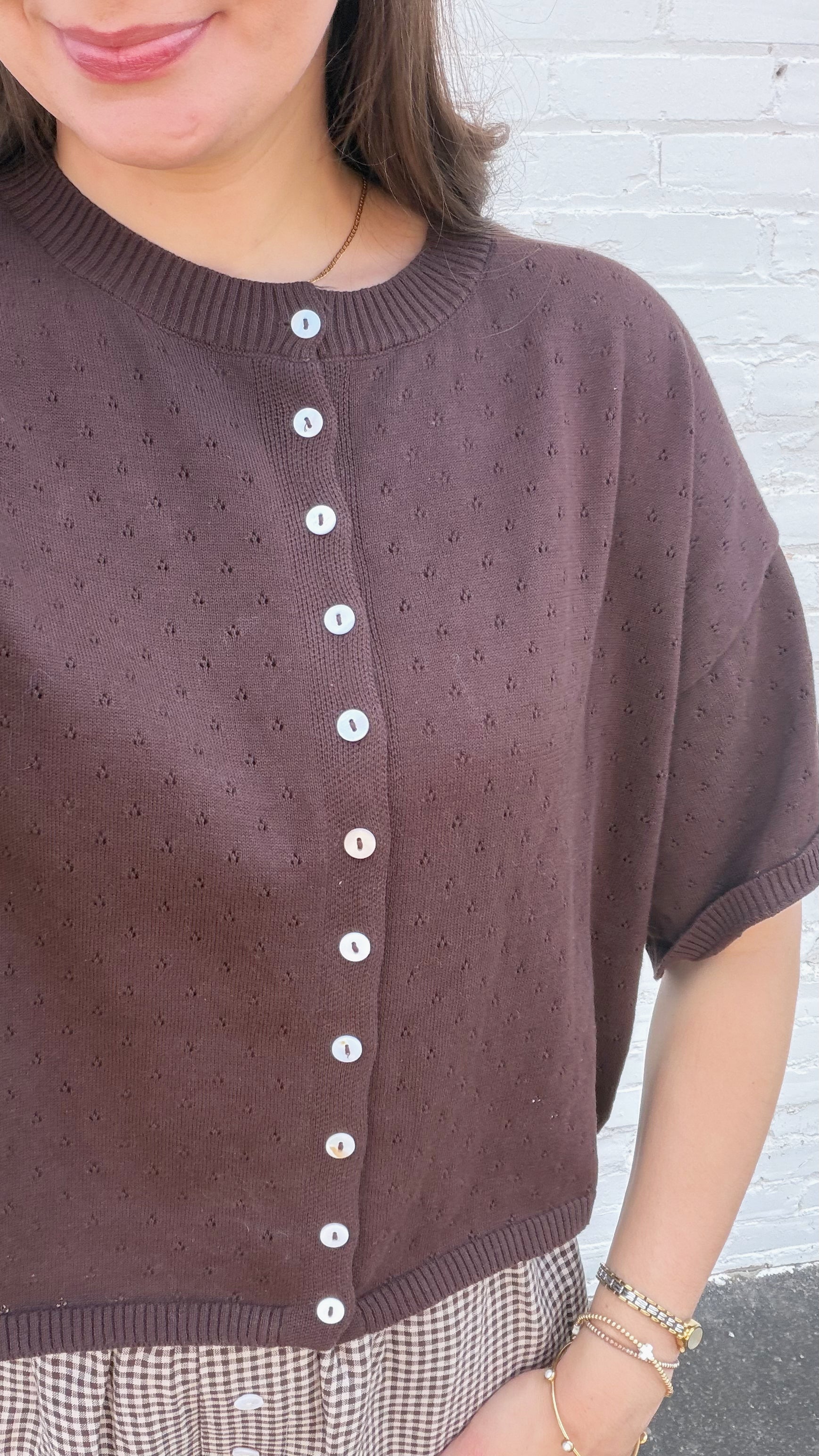 Camille Pointelle Short Sleeve Cotton Cardigan